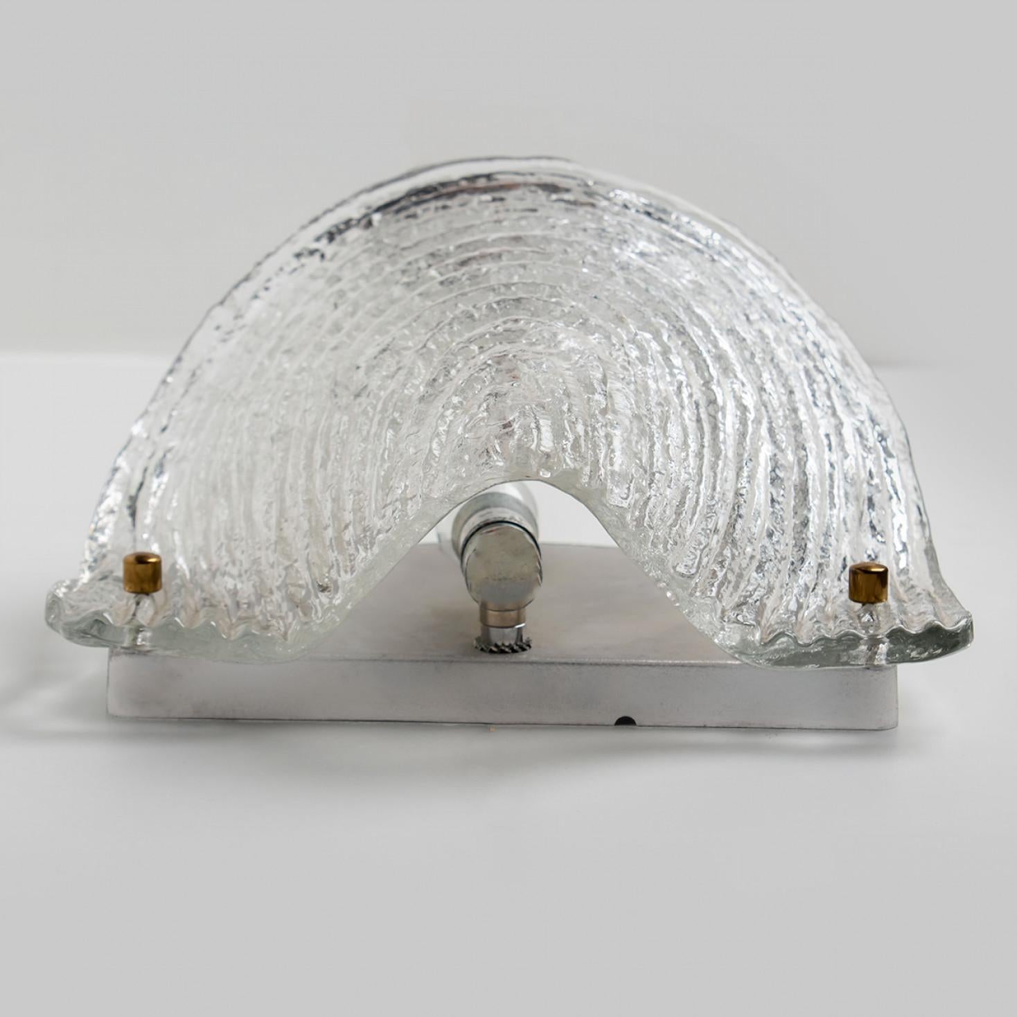 20th Century Pair of Shell Shaped Ribble Glass Wall Lights, Germany