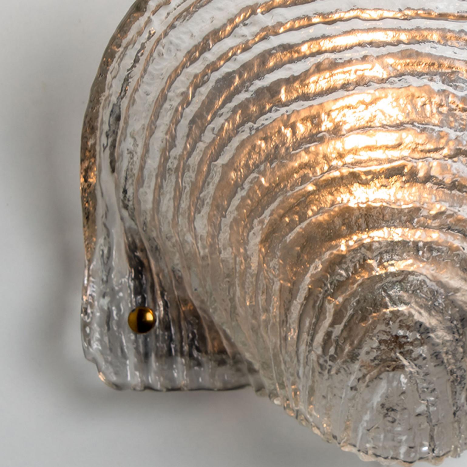 Pair of Shell Shaped Ribble Glass Wall Lights, Germany 1