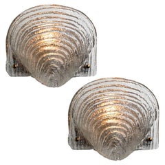 Pair of Shell Shaped Ribble Glass Wall Lights, Germany