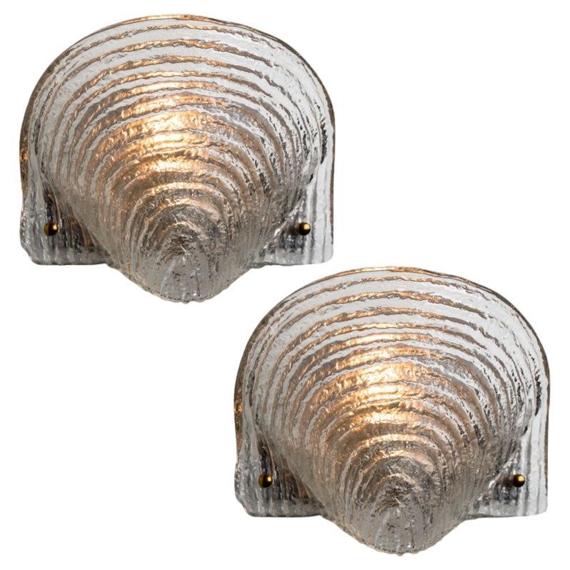 Pair of Shell Shaped Ribble Glass Wall Lights, Germany For Sale