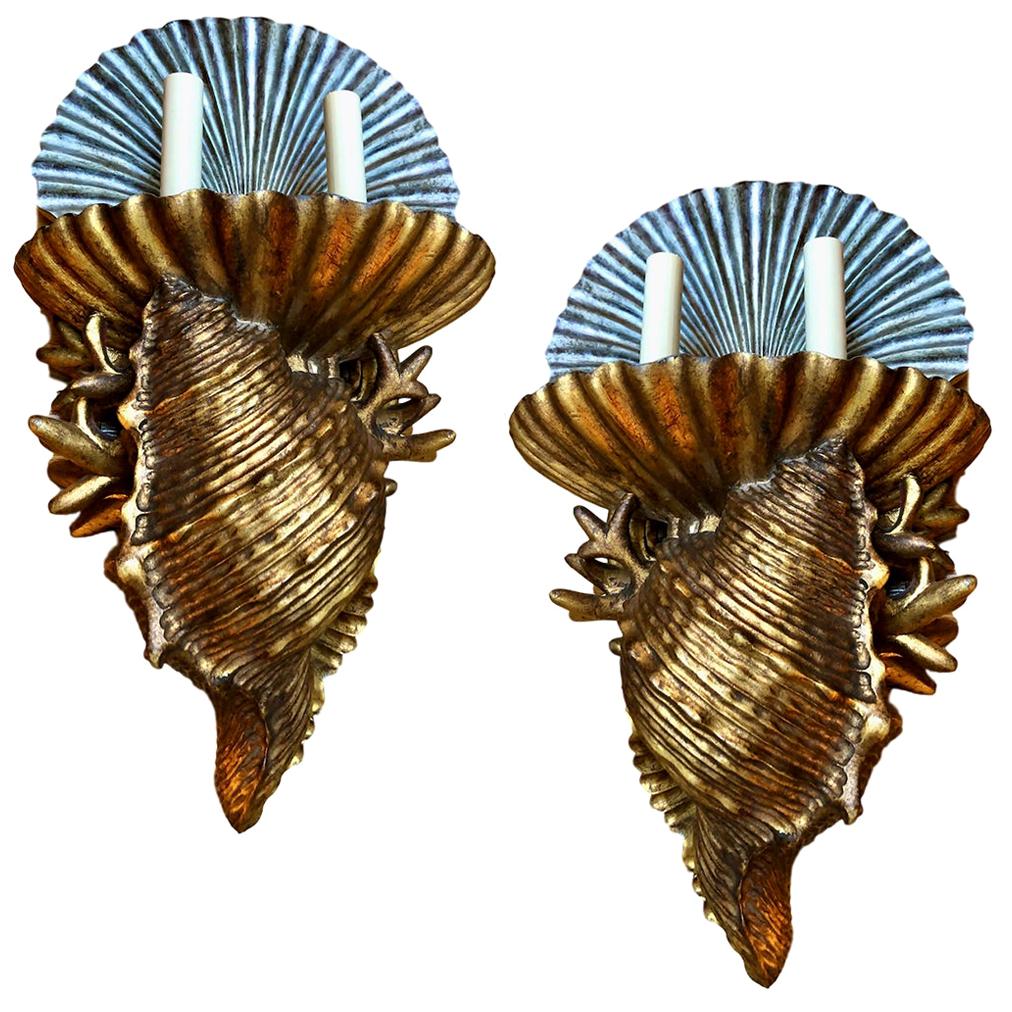 Pair of Shell-Shaped Sconces For Sale
