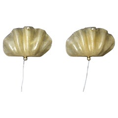 Coppia di lampade a forma di conchiglia in vetro di Murano dorato