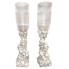 Pair of Shell Table Lamps with Glass Shades
