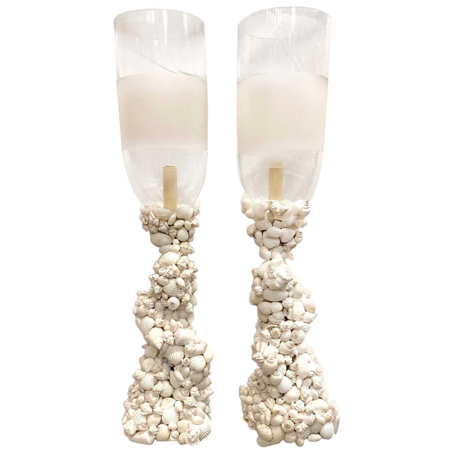 Pair of Shell Table Lamps with Glass Shades