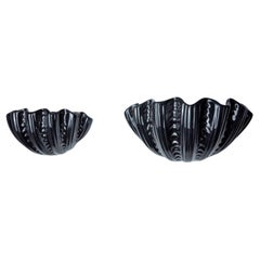 Pair of shell wall lights, black ceramic, Italy, 1970
