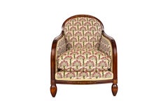Pair of Shellac Restored Art Nouveau Armchairs in Mucha Fabric