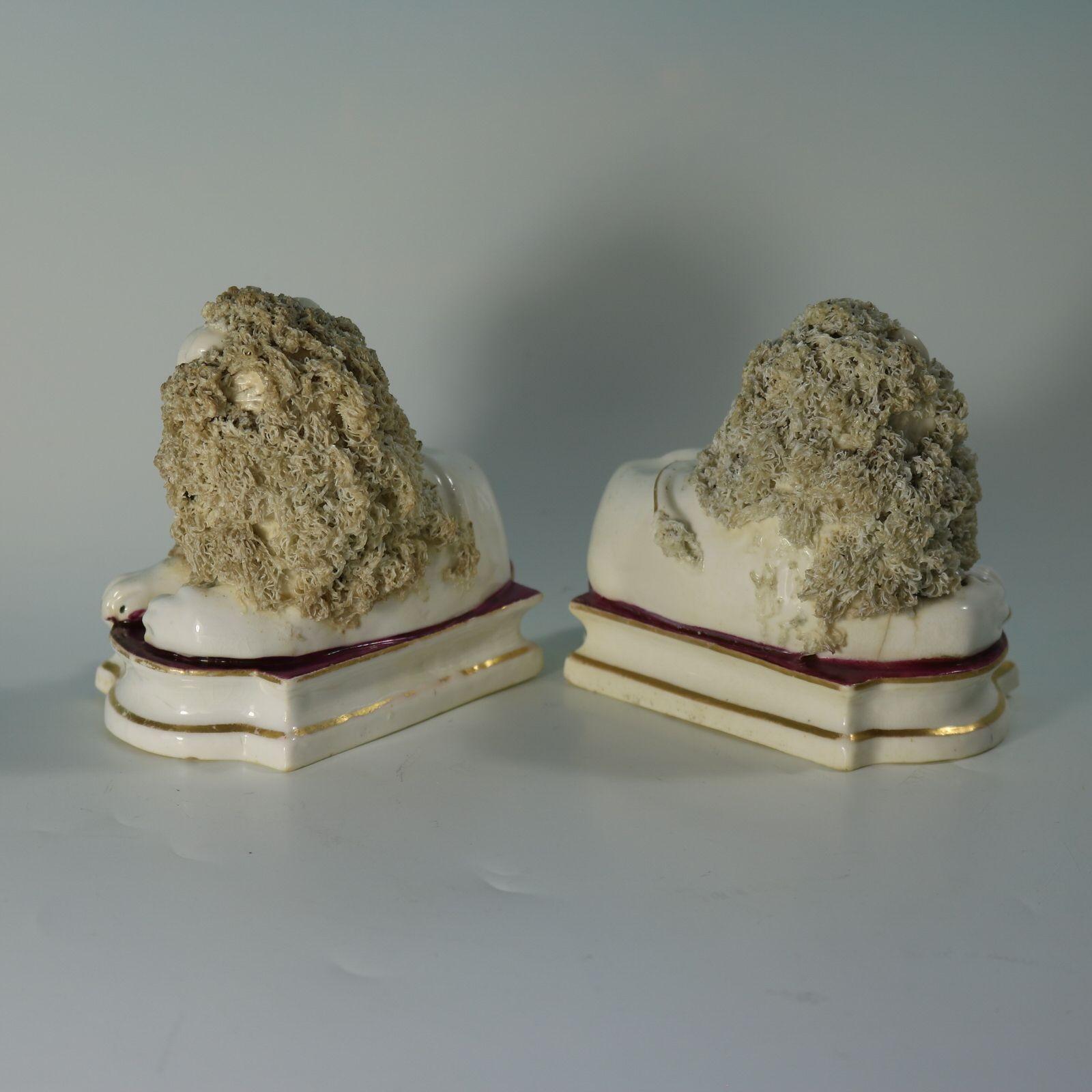 Metà XIX secolo Coppia di figure di leoni e agnelli dello Staffordshire di Shelton in vendita