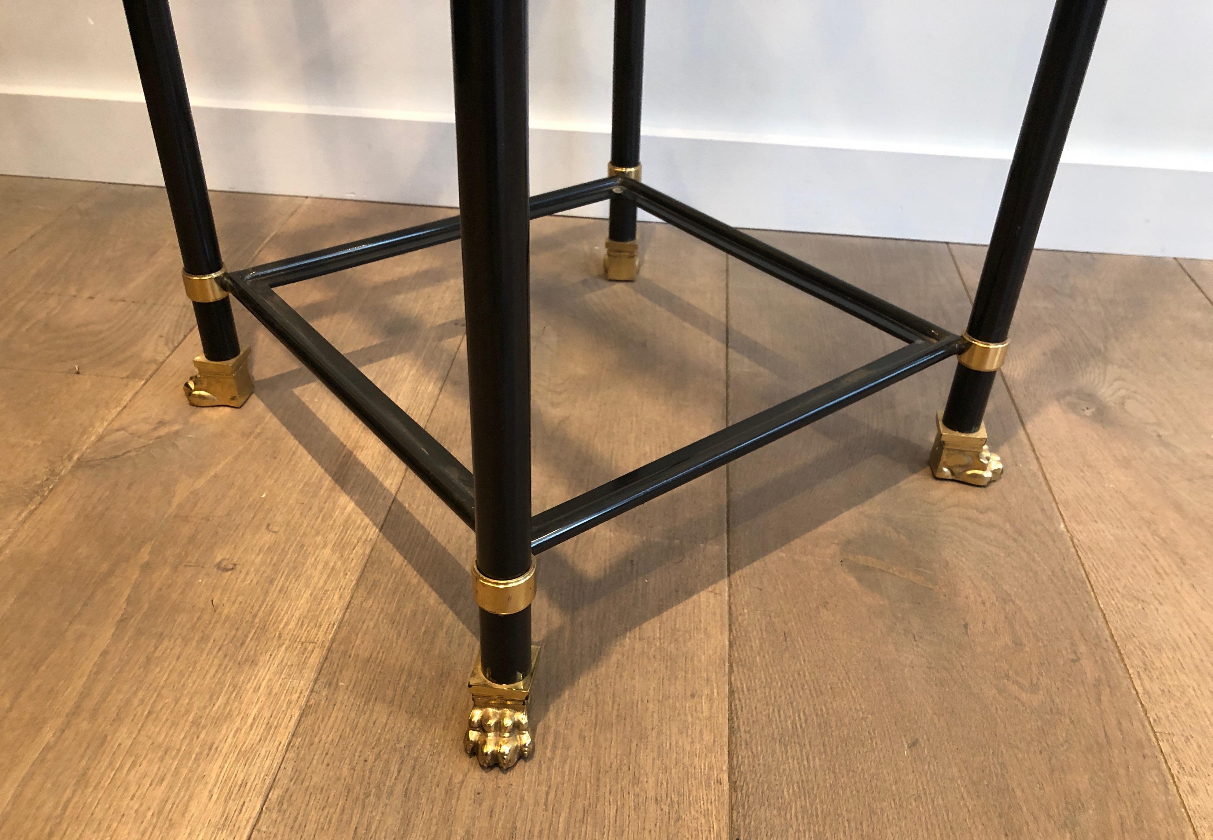 Pair of Shelves in Black Lacquered Metal, Brass, Glass and Bronze with Claw Feet For Sale 3