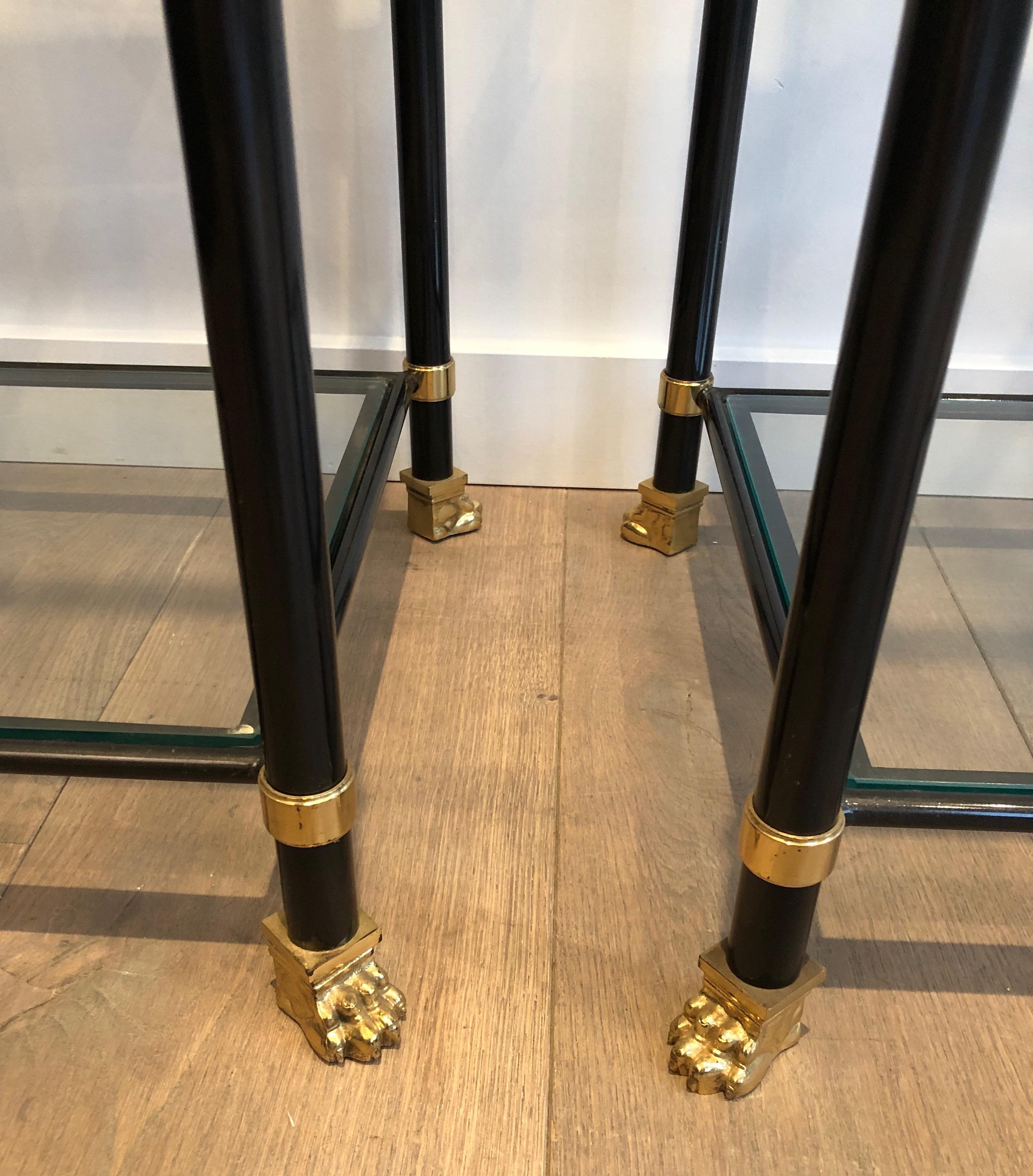 Pair of Shelves in Black Lacquered Metal, Brass, Glass and Bronze with Claw Feet For Sale 10