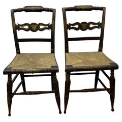 Pair of Sheraton fancy early 19th century hitchcock chains with rush seats