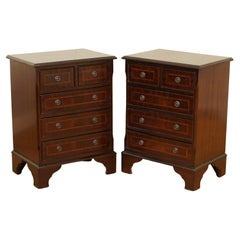 Pair of Sheraton Flamed Hardwood Bedside Lamp Wine Table Sized Chest of Drawers