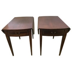 Pair of Sheraton Mahogany Inlay Drop Leaf Pembroke End Tables
