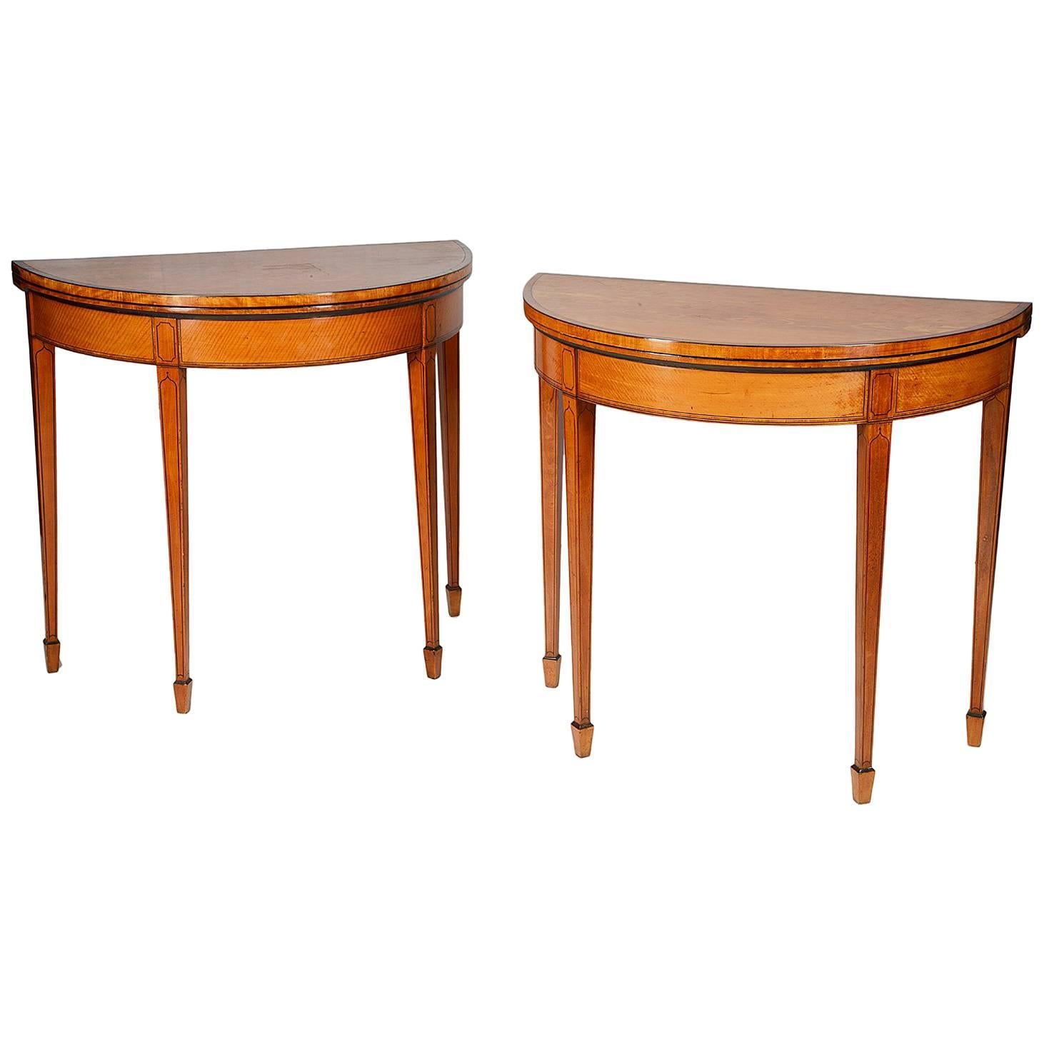 Pair of 18th century Sheraton Period Satinwood Card Tables