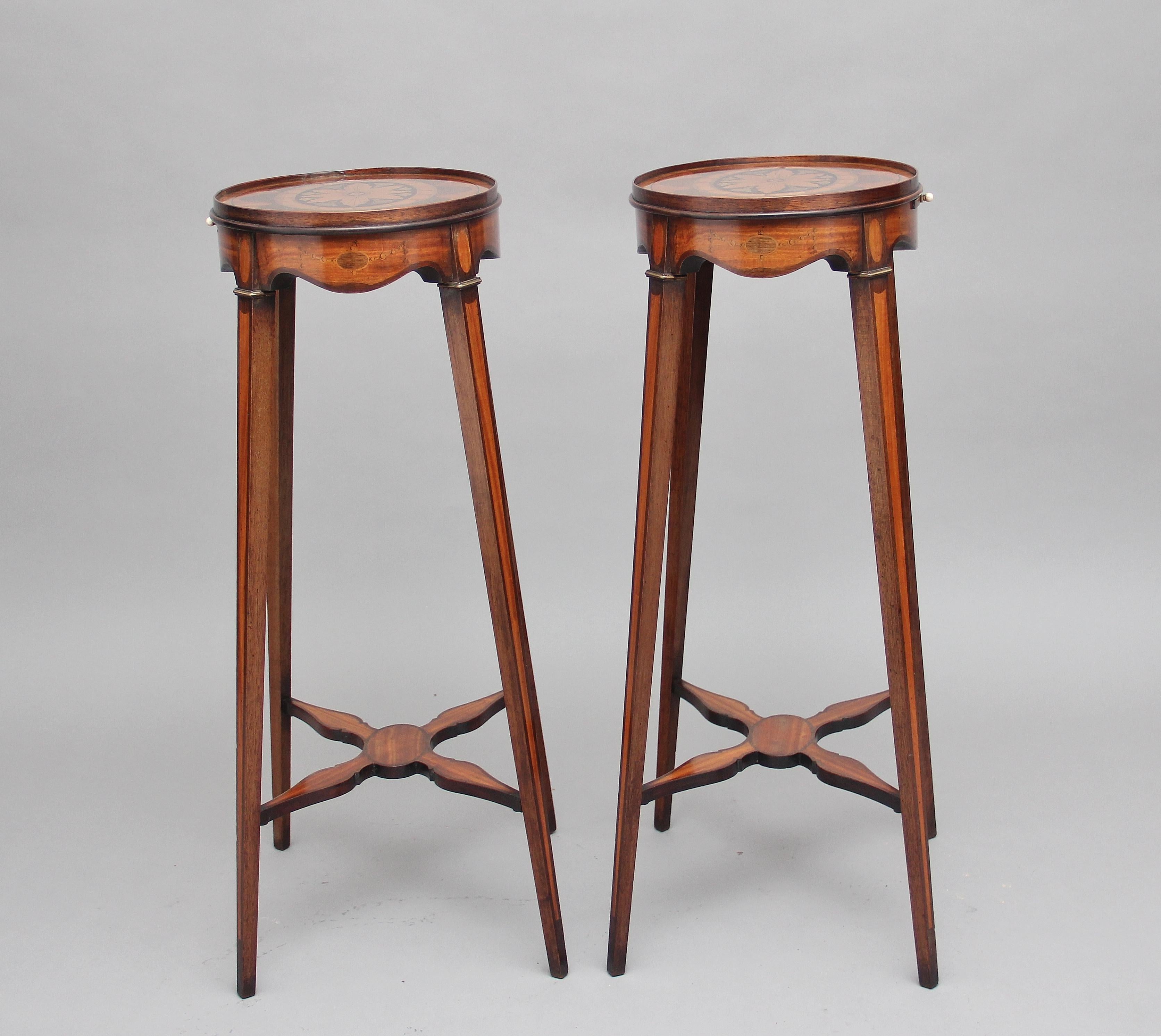 Pair of Sheraton Revival Mahogany and Inlaid Urn Stands For Sale 5