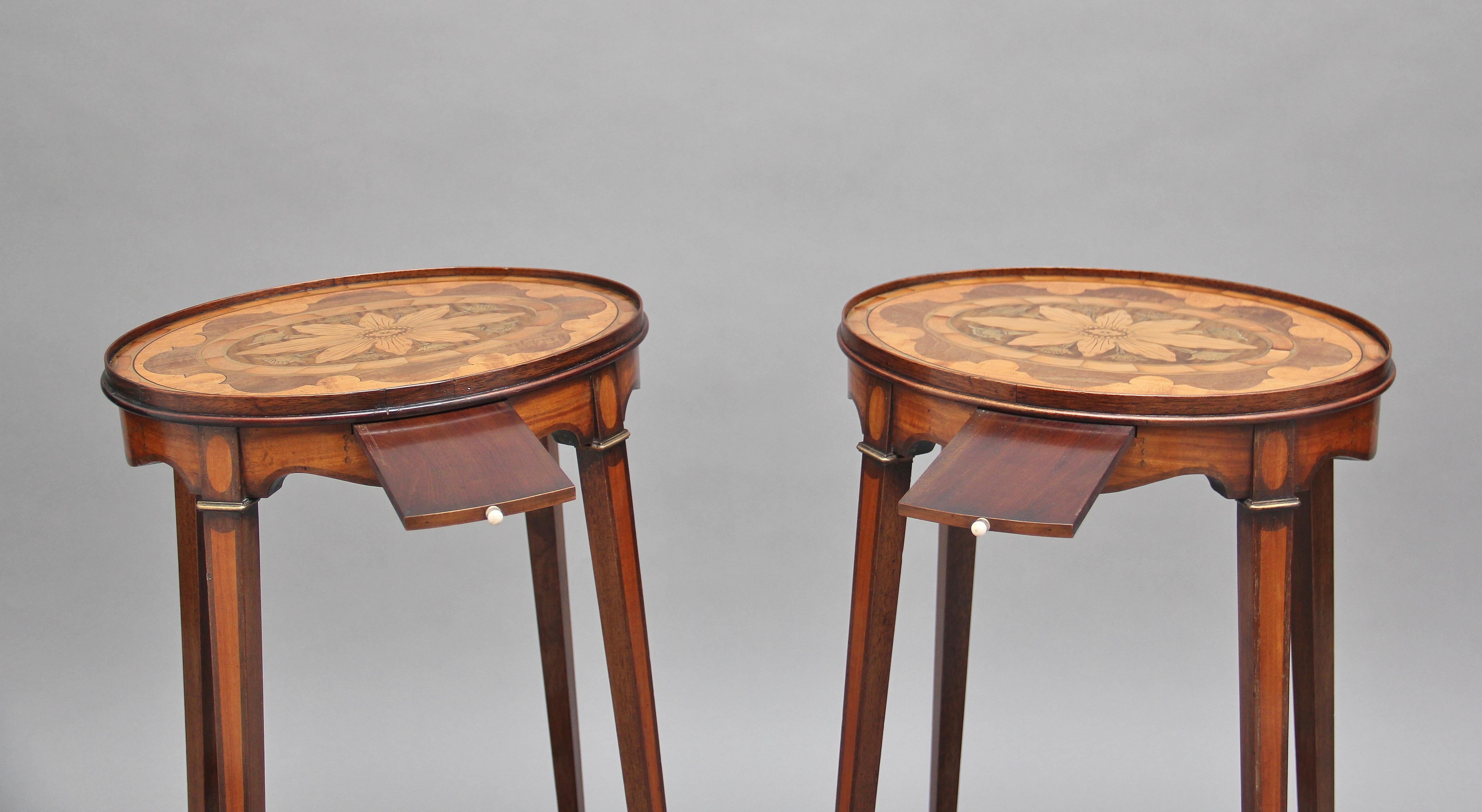 British Pair of Sheraton Revival Mahogany and Inlaid Urn Stands For Sale