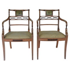 Antique Pair of Sheraton Revival Painted Armchairs