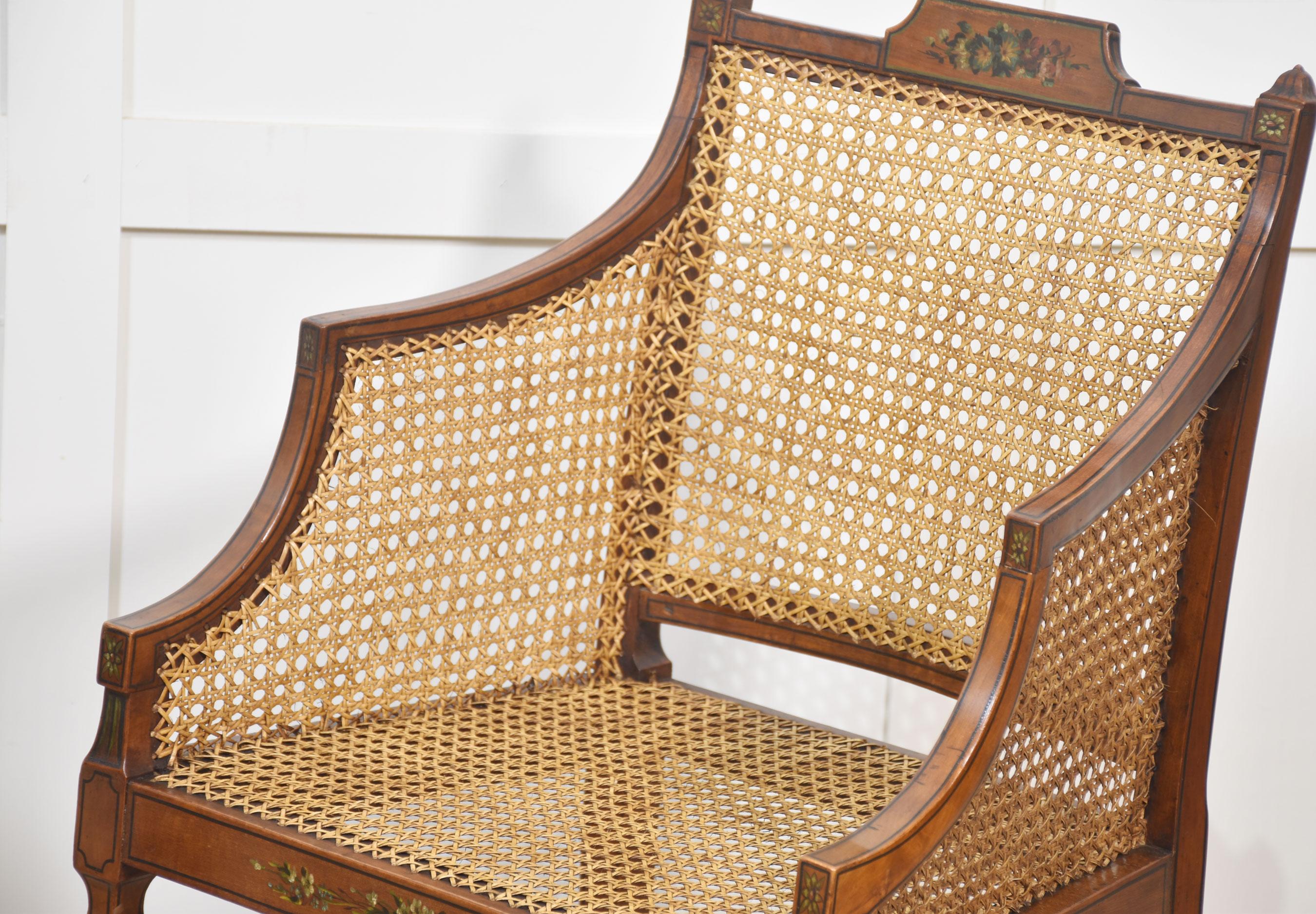Paar Sessel aus Satinholz und Bergere im Sheraton-Revival-Stil im Angebot 6
