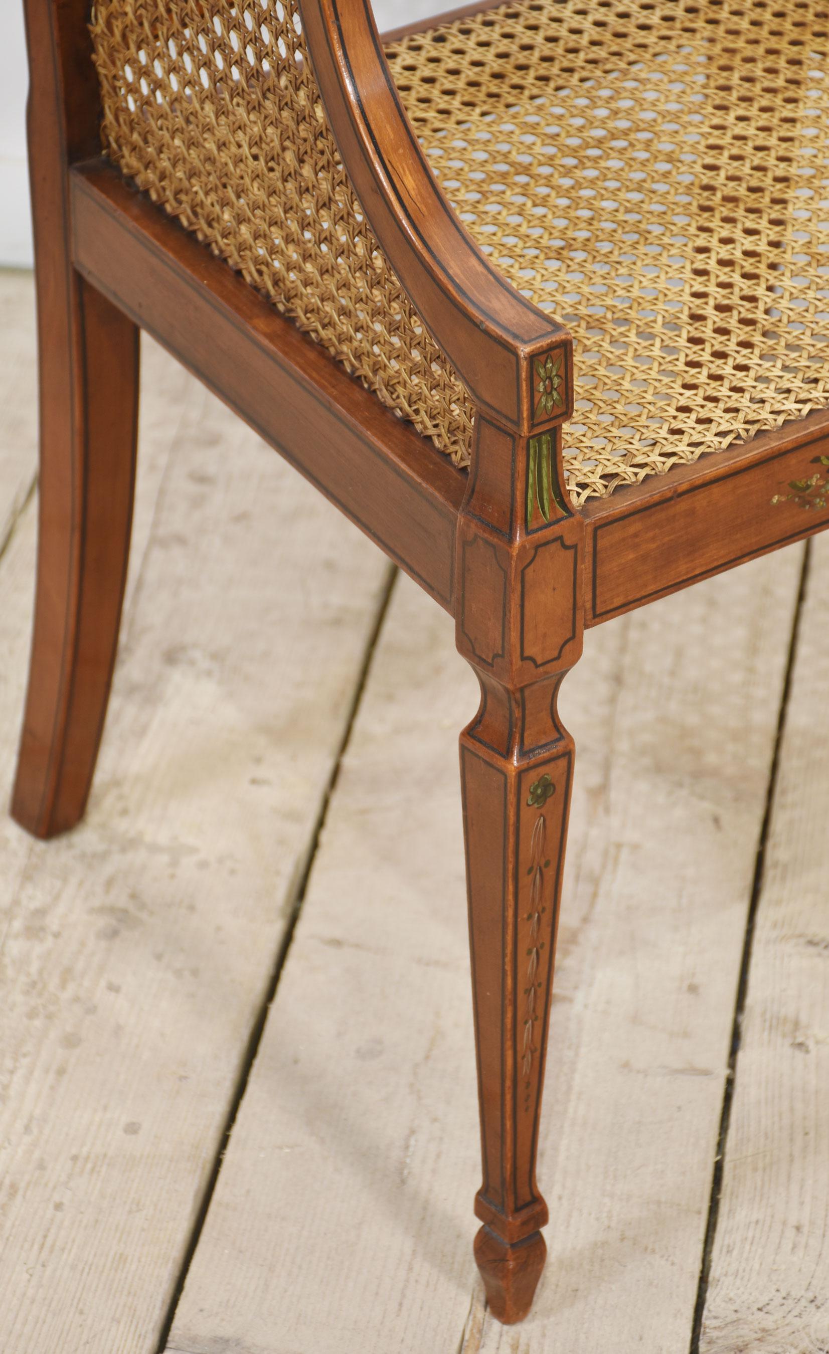 Paar Sessel aus Satinholz und Bergere im Sheraton-Revival-Stil im Angebot 7