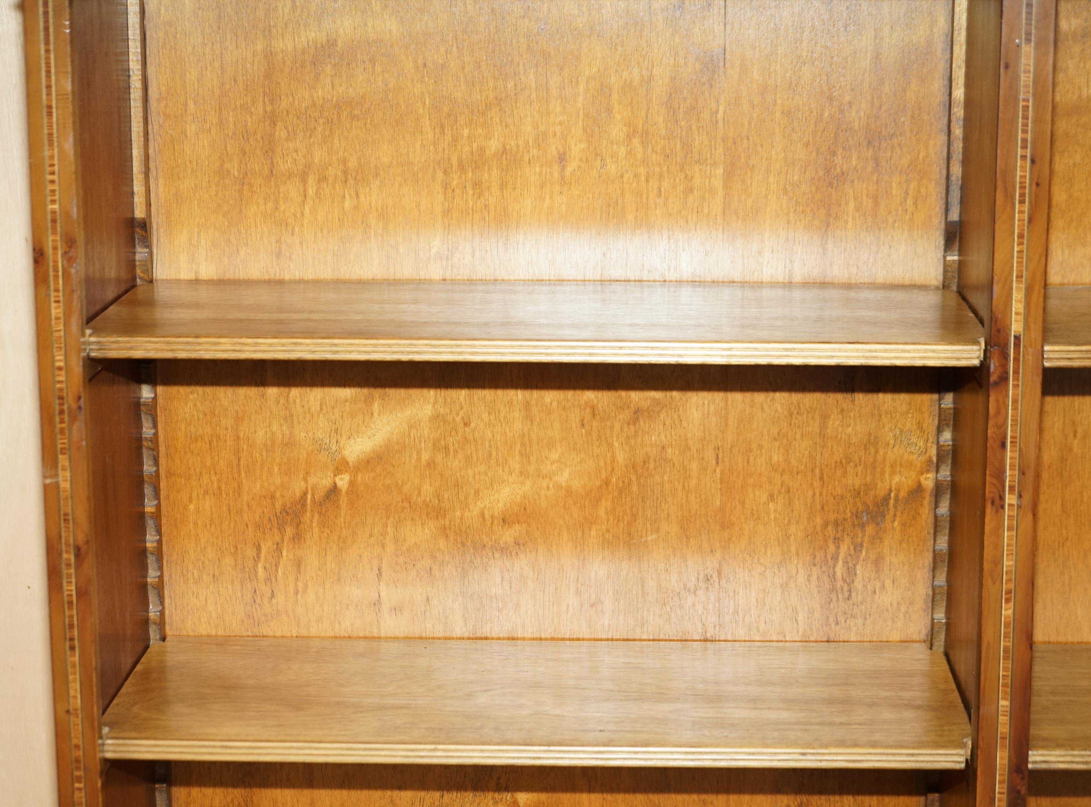 Pair of Sheraton Revival Satinwood, Burr Walnut & Yew Wood Library Bookcases For Sale 7