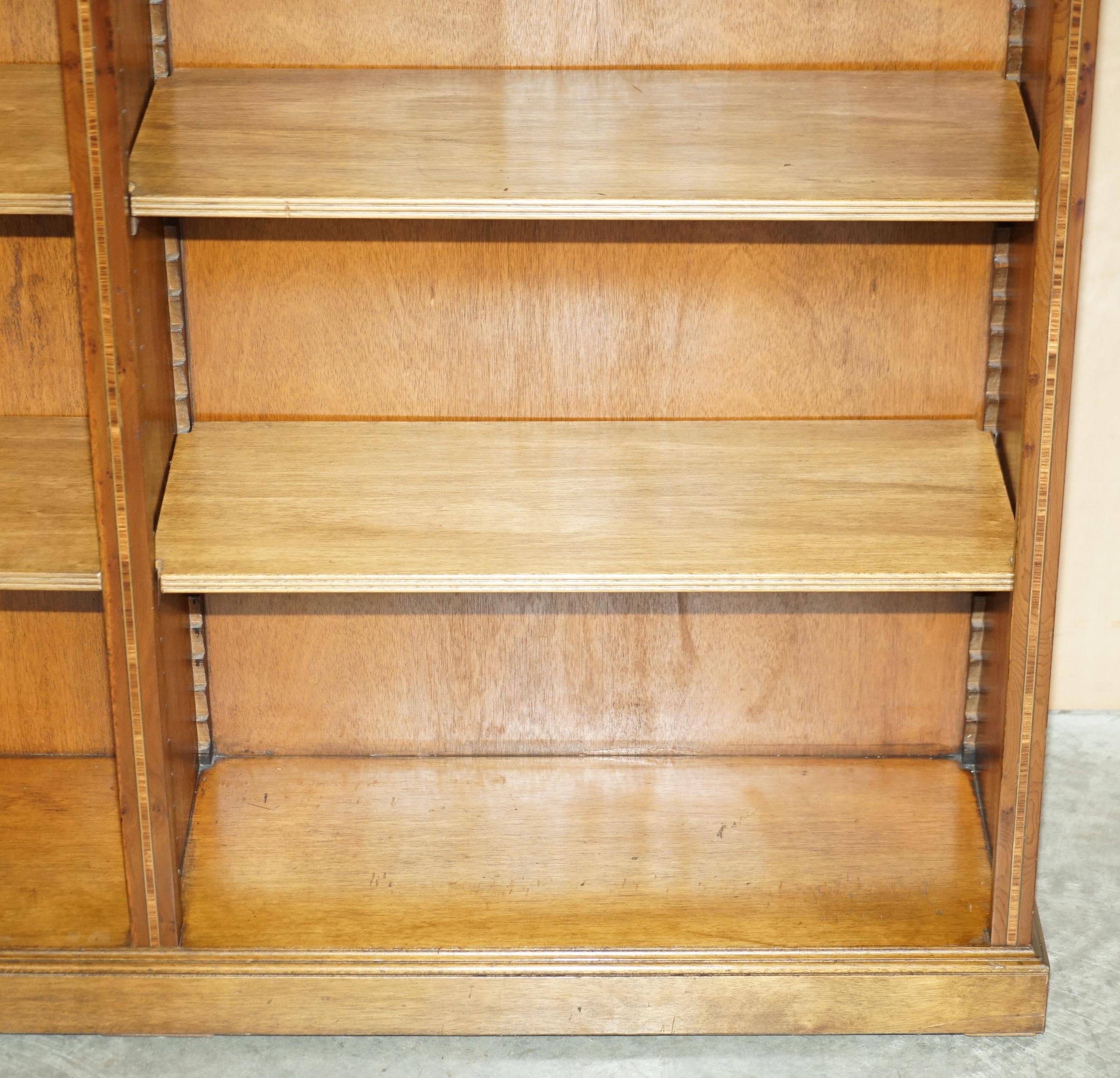 Pair of Sheraton Revival Satinwood, Burr Walnut & Yew Wood Library Bookcases For Sale 9