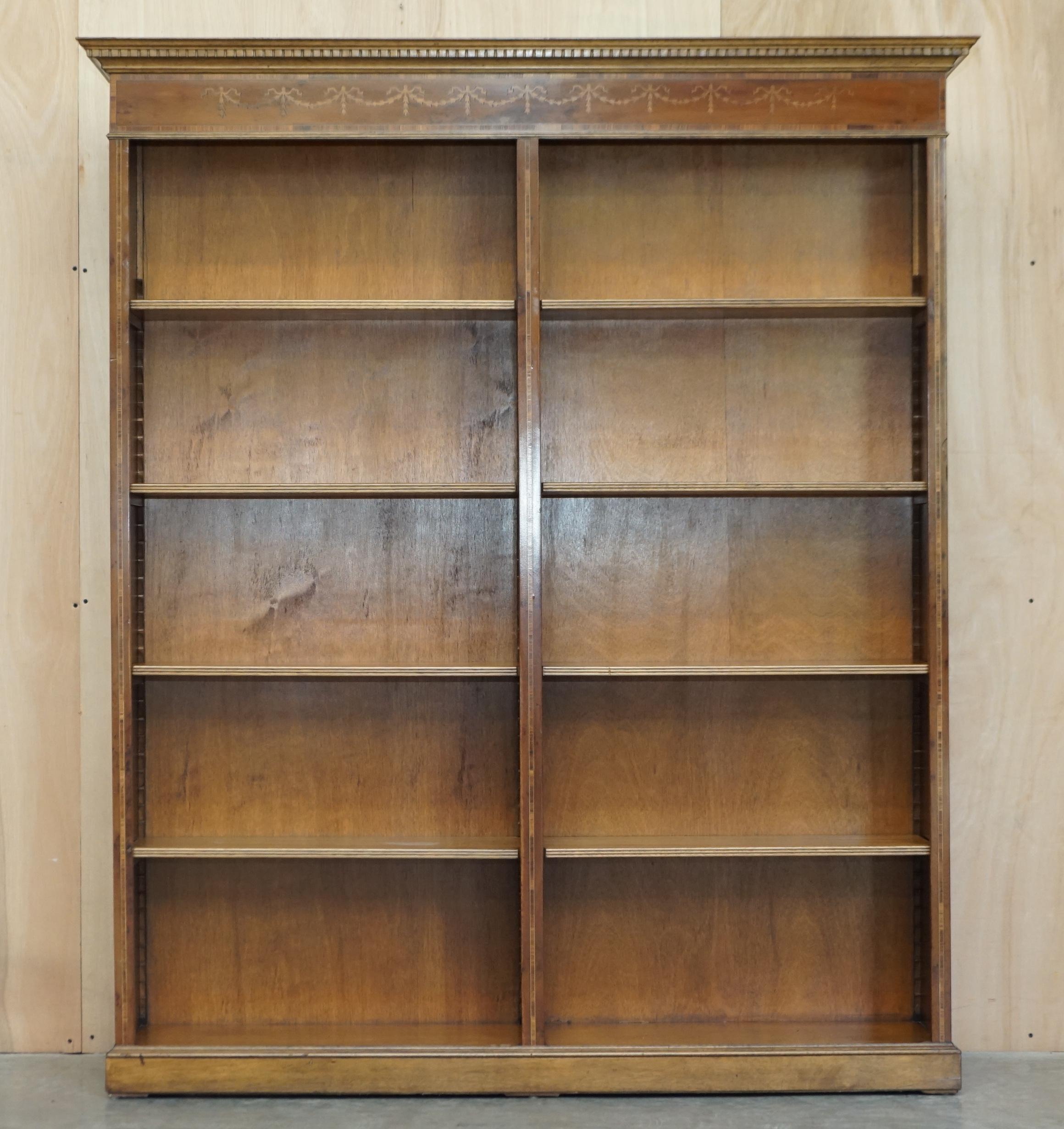 English Pair of Sheraton Revival Satinwood, Burr Walnut & Yew Wood Library Bookcases For Sale