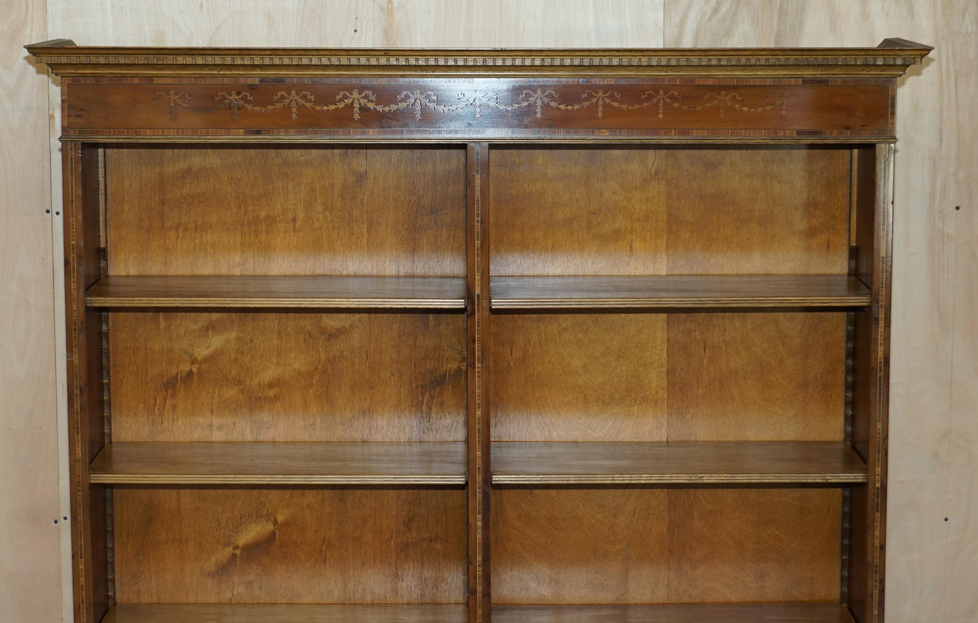 Hand-Crafted Pair of Sheraton Revival Satinwood, Burr Walnut & Yew Wood Library Bookcases For Sale