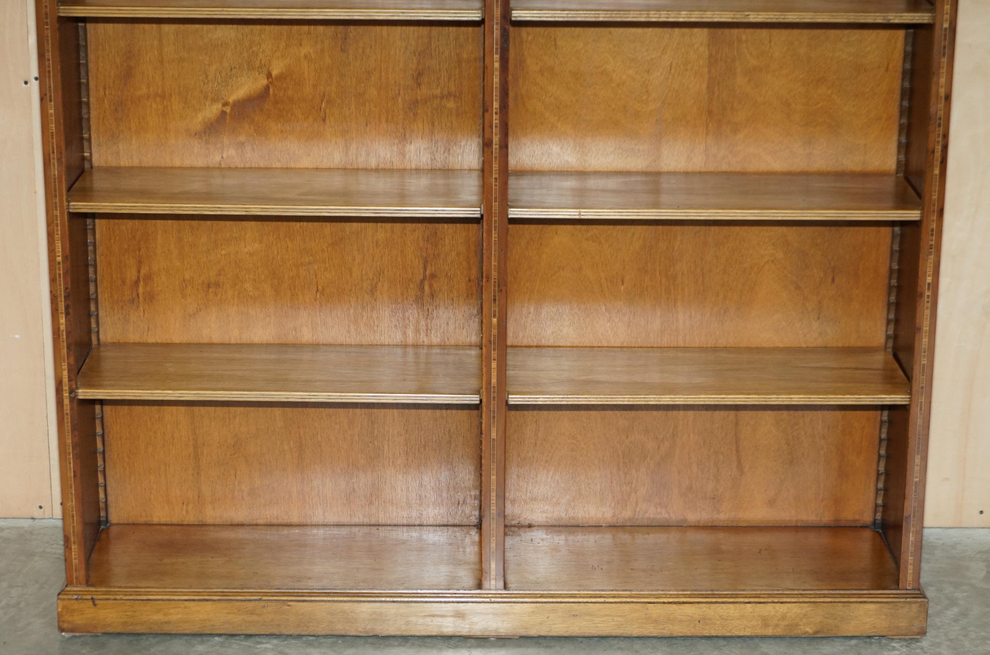 19th Century Pair of Sheraton Revival Satinwood, Burr Walnut & Yew Wood Library Bookcases For Sale