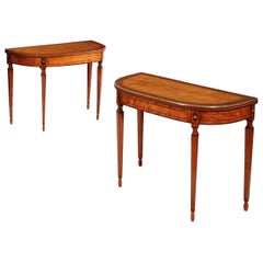 Antique Pair of Sheraton Revival Satinwood Card Tables