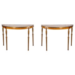 Pair of Sheraton Revival Satinwood Console Tables