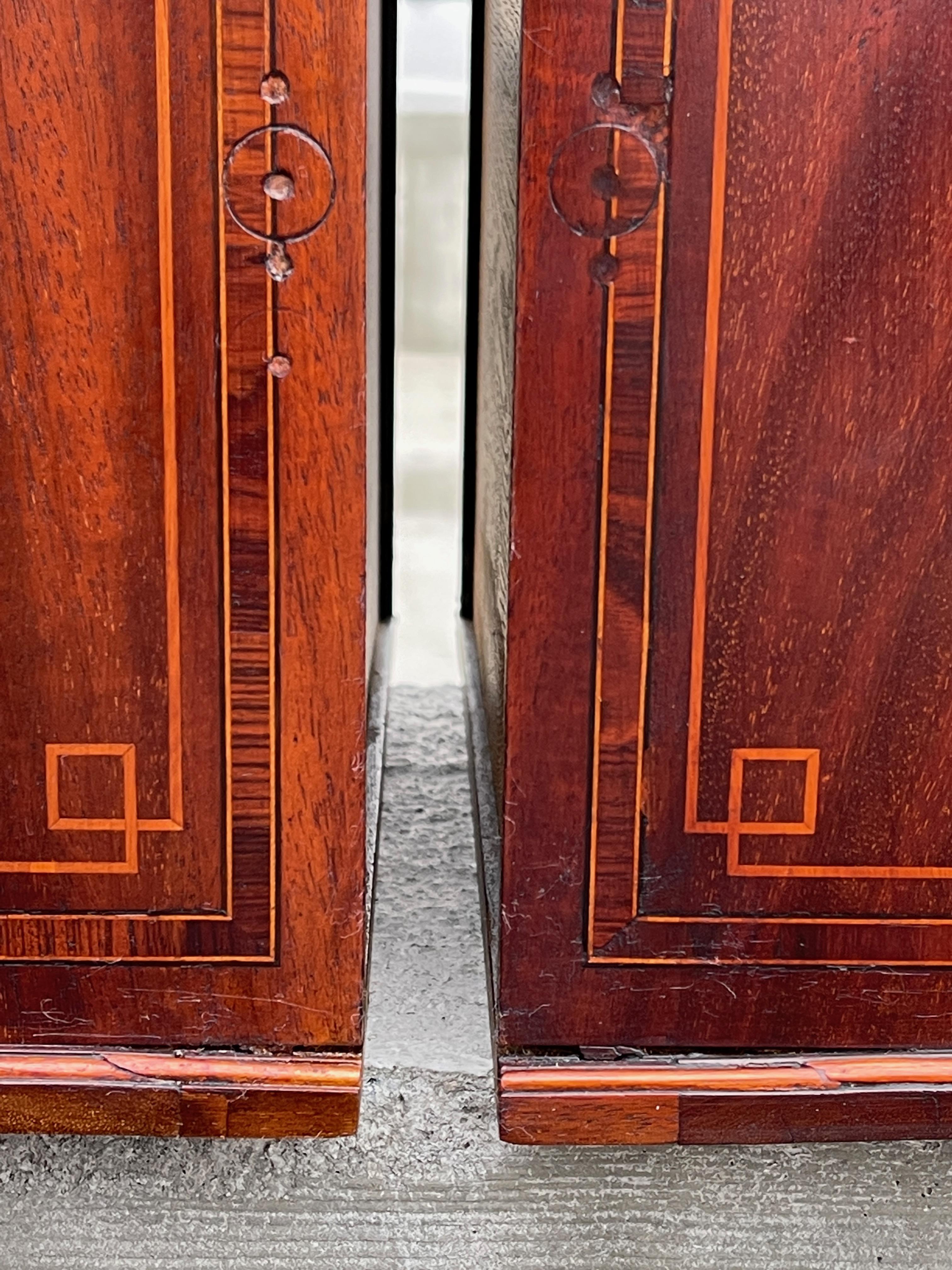 Pair of Sheraton Revival Small Locking Cabinets For Sale 14
