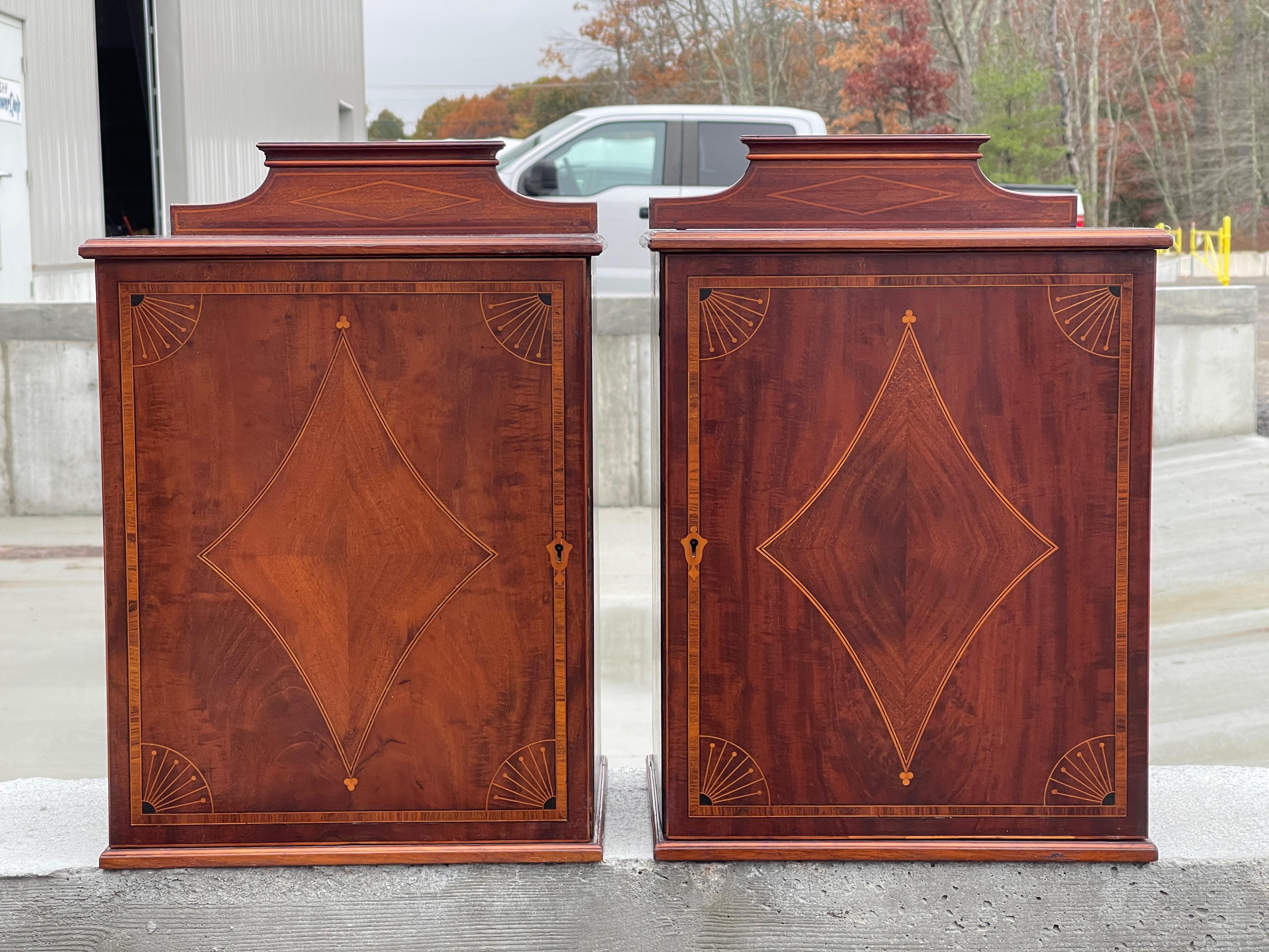 American Pair of Sheraton Revival Small Locking Cabinets For Sale