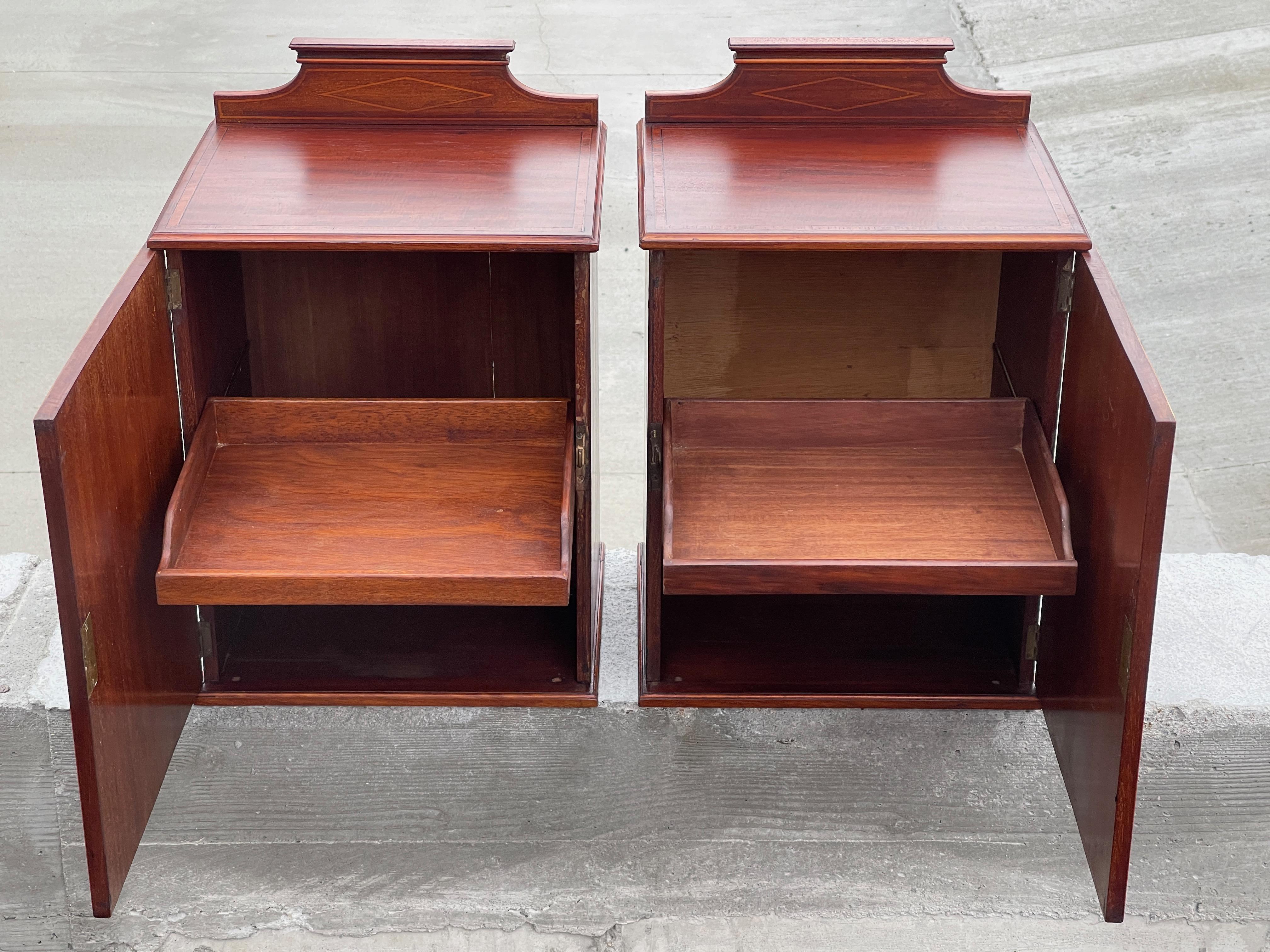 Pair of Sheraton Revival Small Locking Cabinets For Sale 2