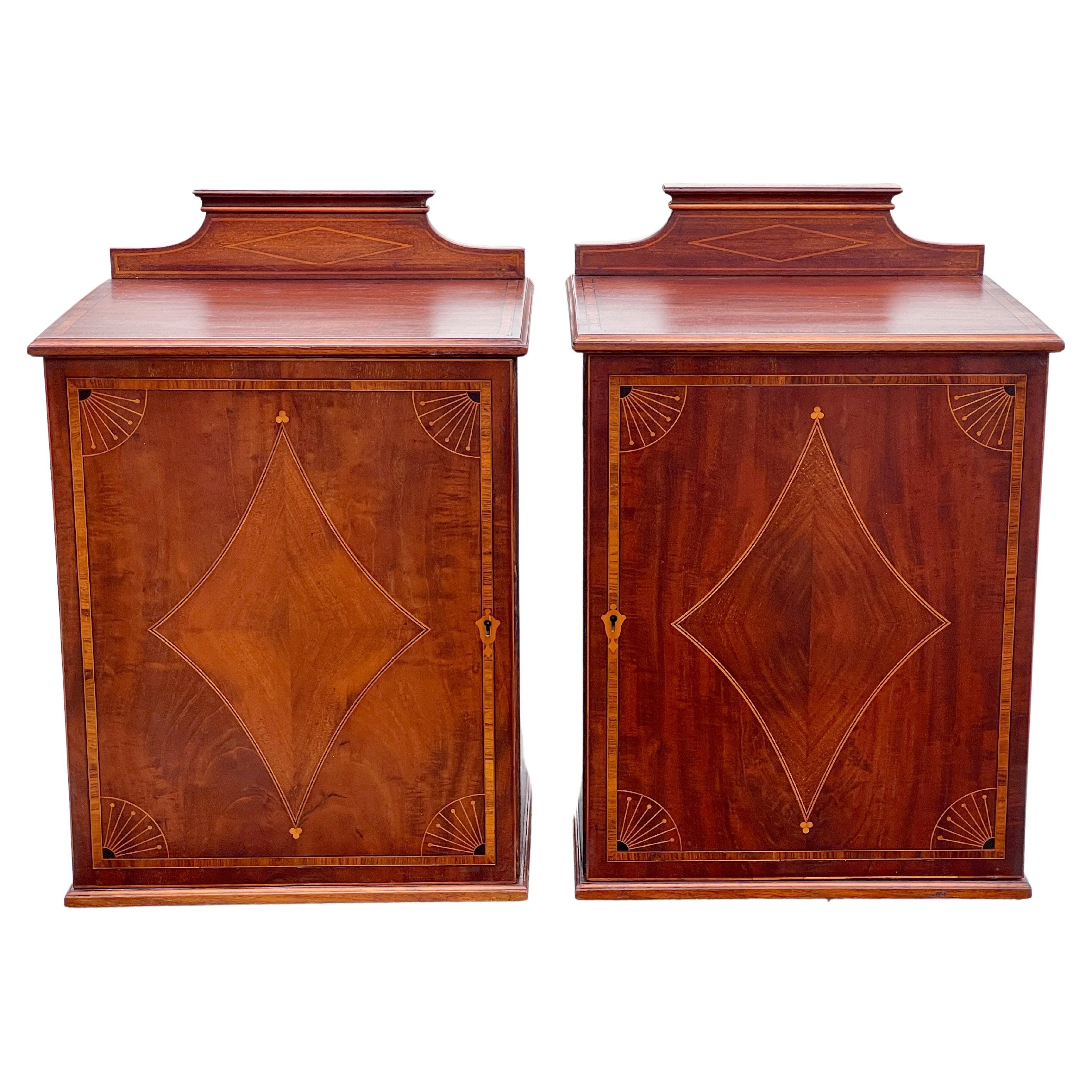 Pair of Sheraton Revival Small Locking Cabinets For Sale