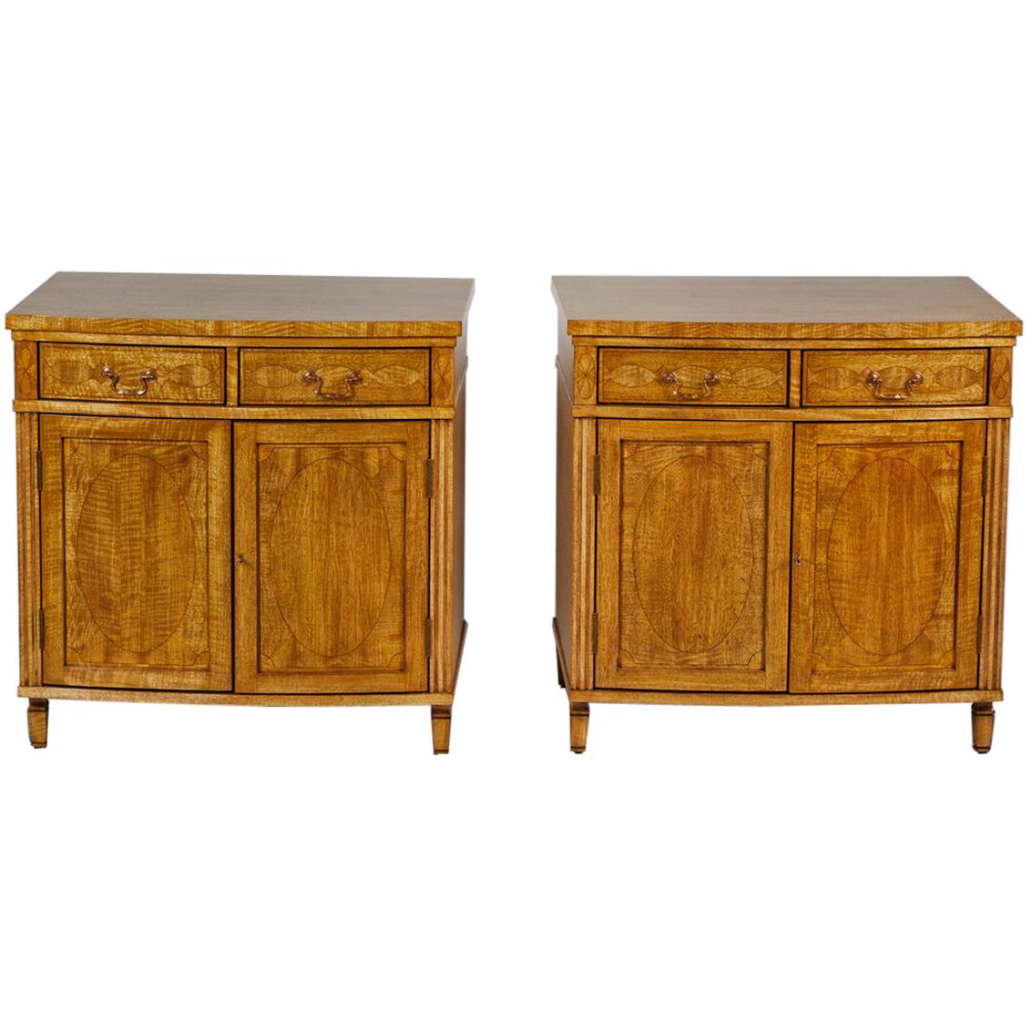 Pair of Sheraton Revival Style Custom Cabinets in Satinwood with Inlay