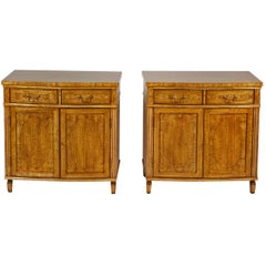Pair of Sheraton Revival Style Custom Cabinets in Satinwood with Inlay