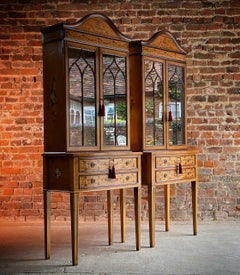 Pair of Sheraton Revival Style Display Cabinets Bookcases Satinwood, Circa 1998