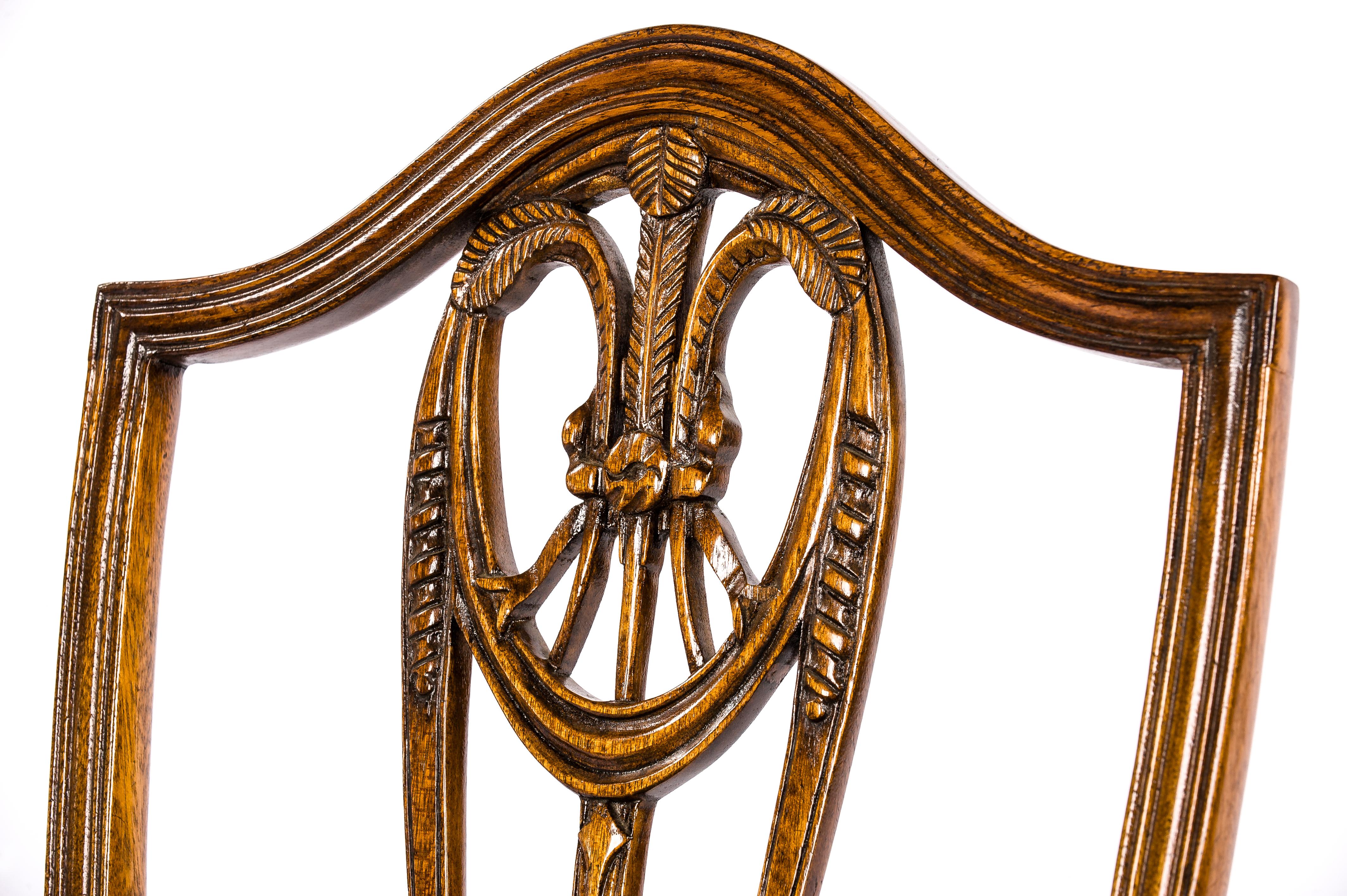 George III Pair of Sheraton Style Bevan Funnel Reprodux Mahogany Dining Chairs For Sale
