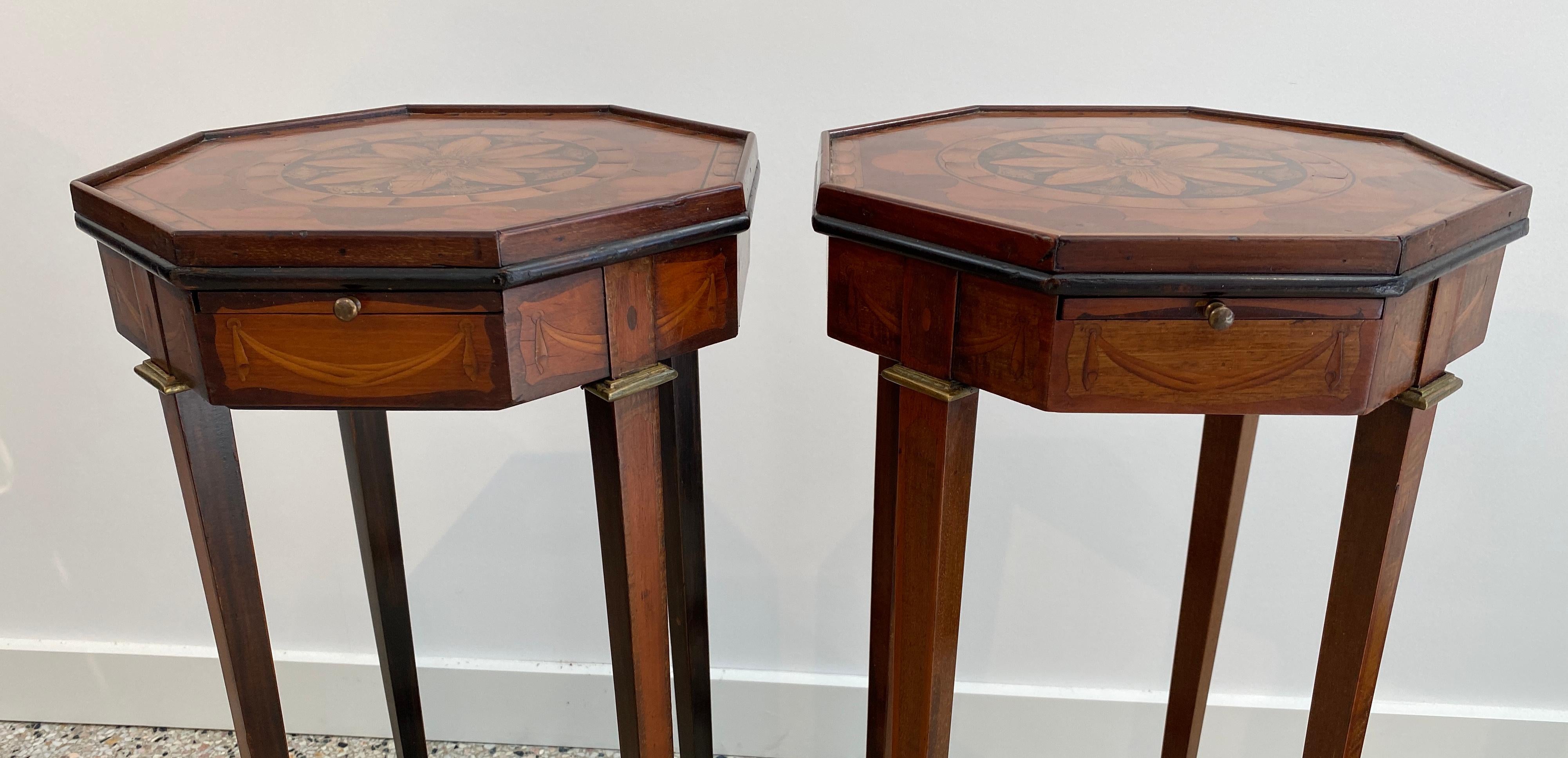 Pair of Sheraton Style Marquetry Tables 3