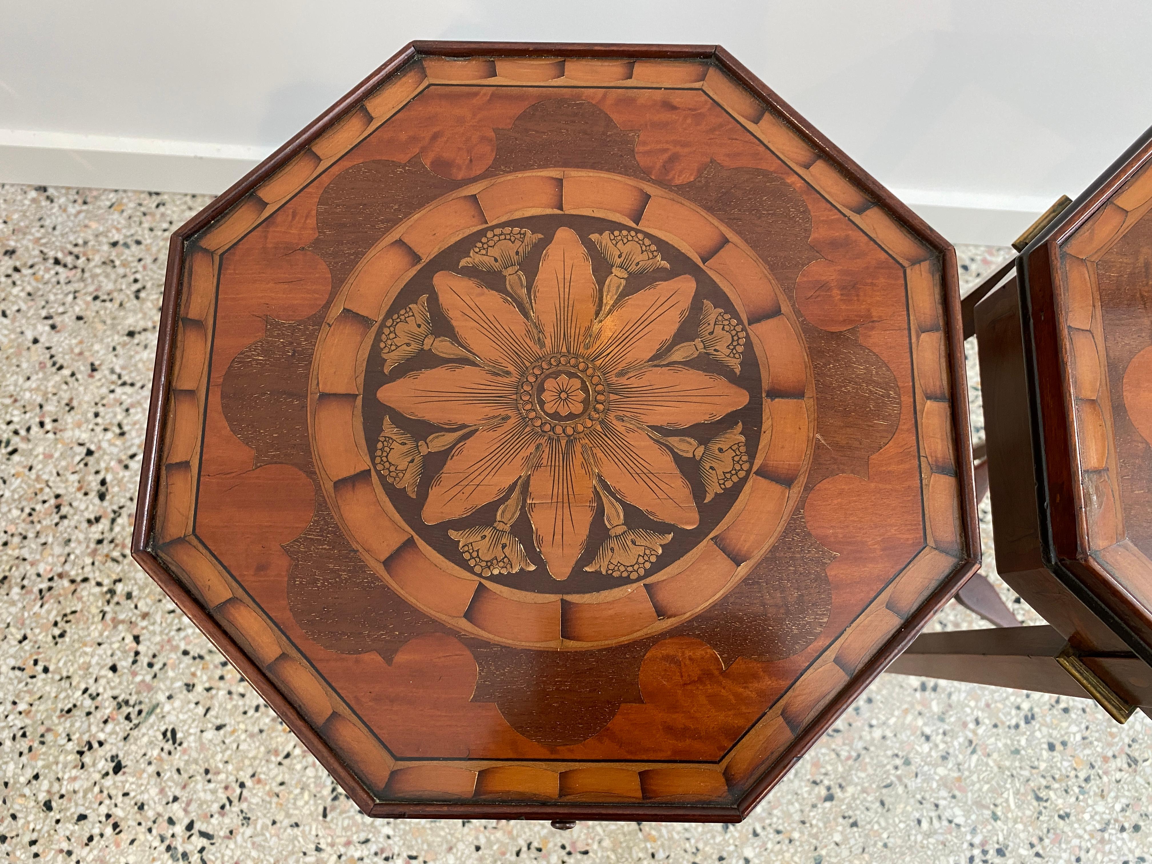Pair of Sheraton Style Marquetry Tables 4