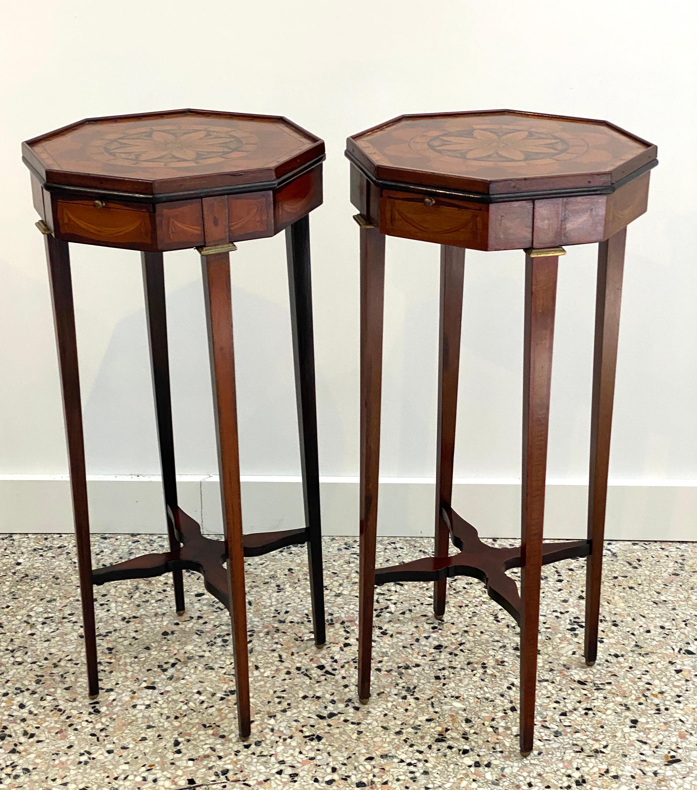English Pair of Sheraton Style Marquetry Tables