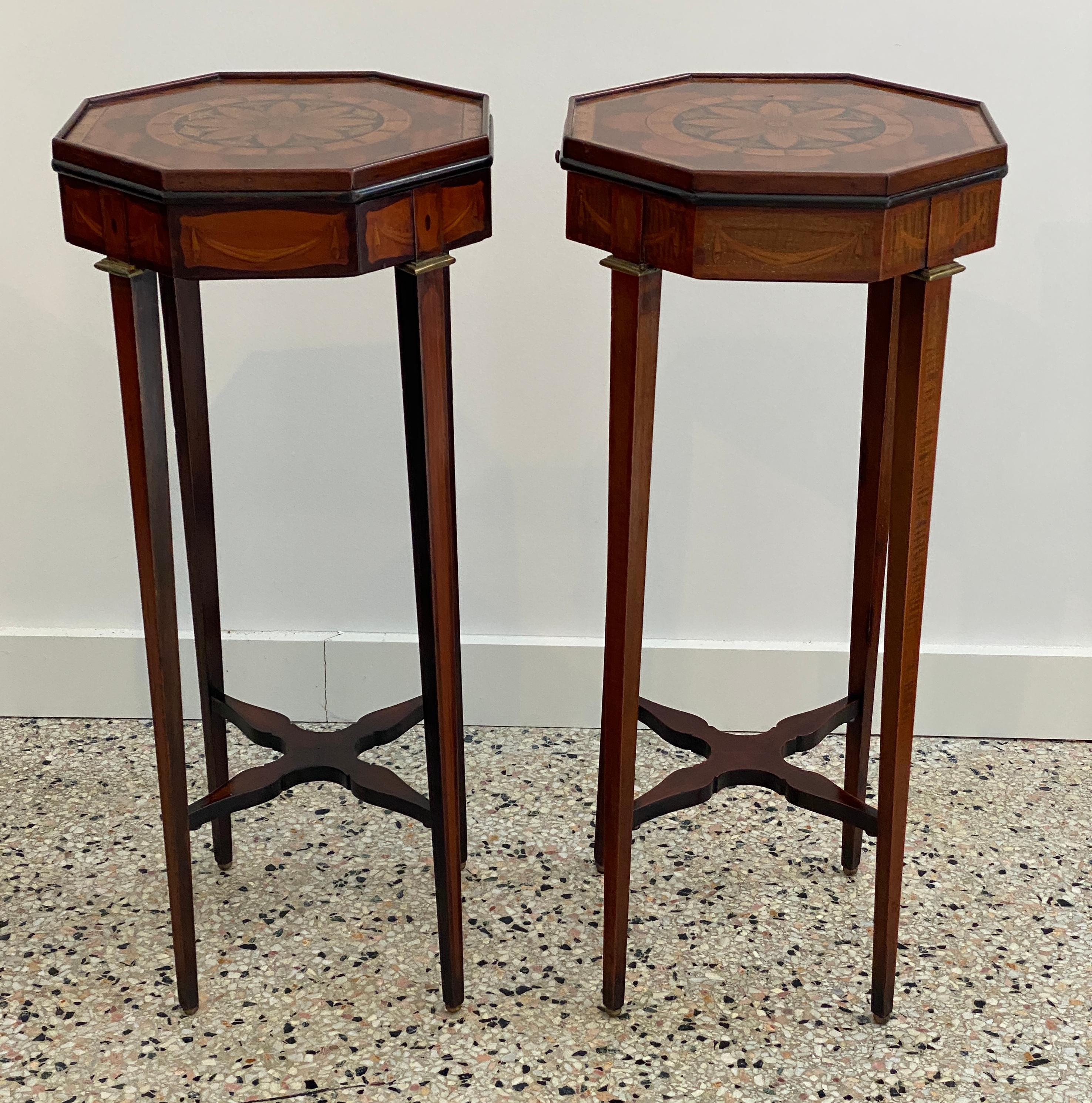 Hand-Crafted Pair of Sheraton Style Marquetry Tables