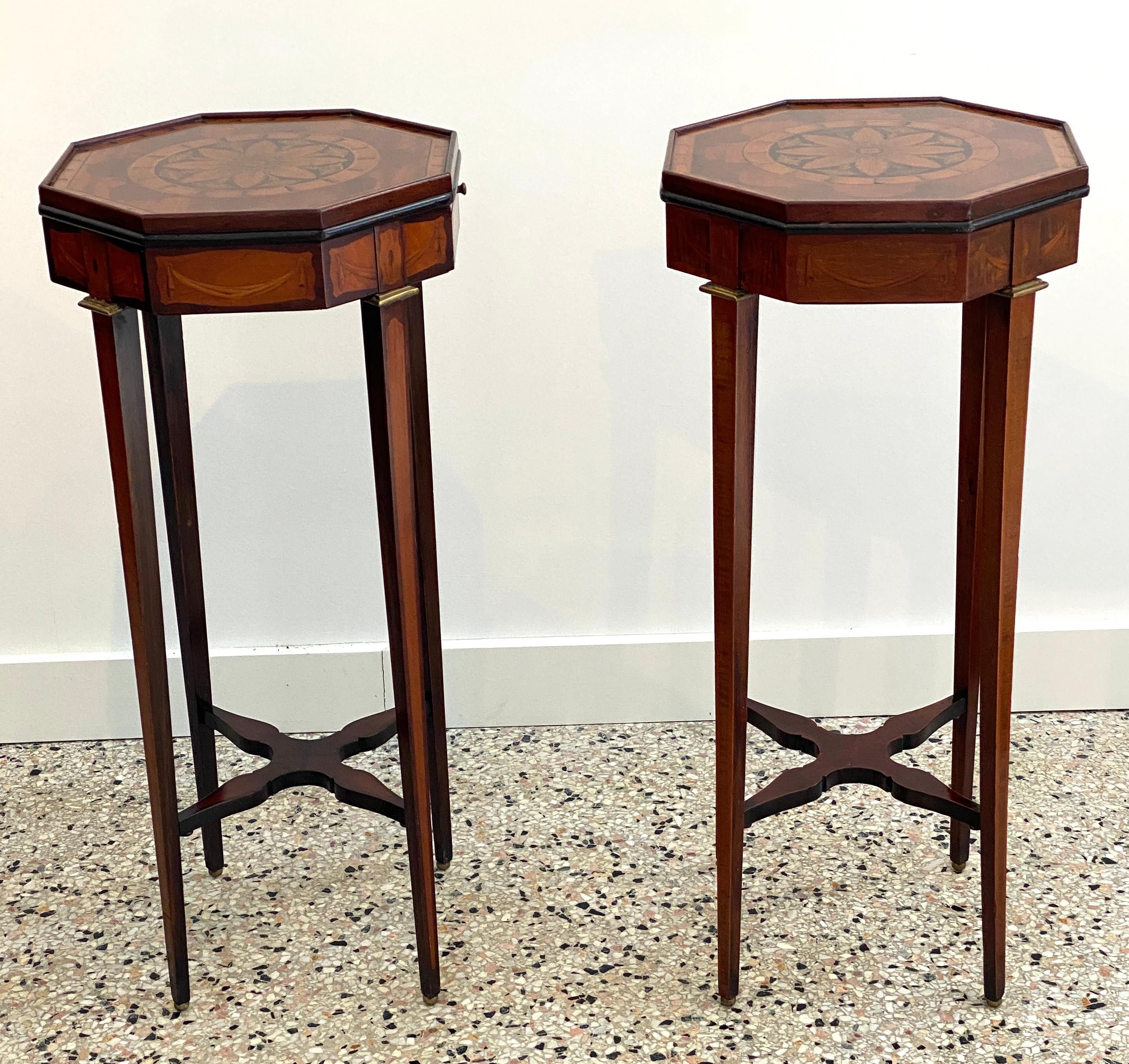 20th Century Pair of Sheraton Style Marquetry Tables