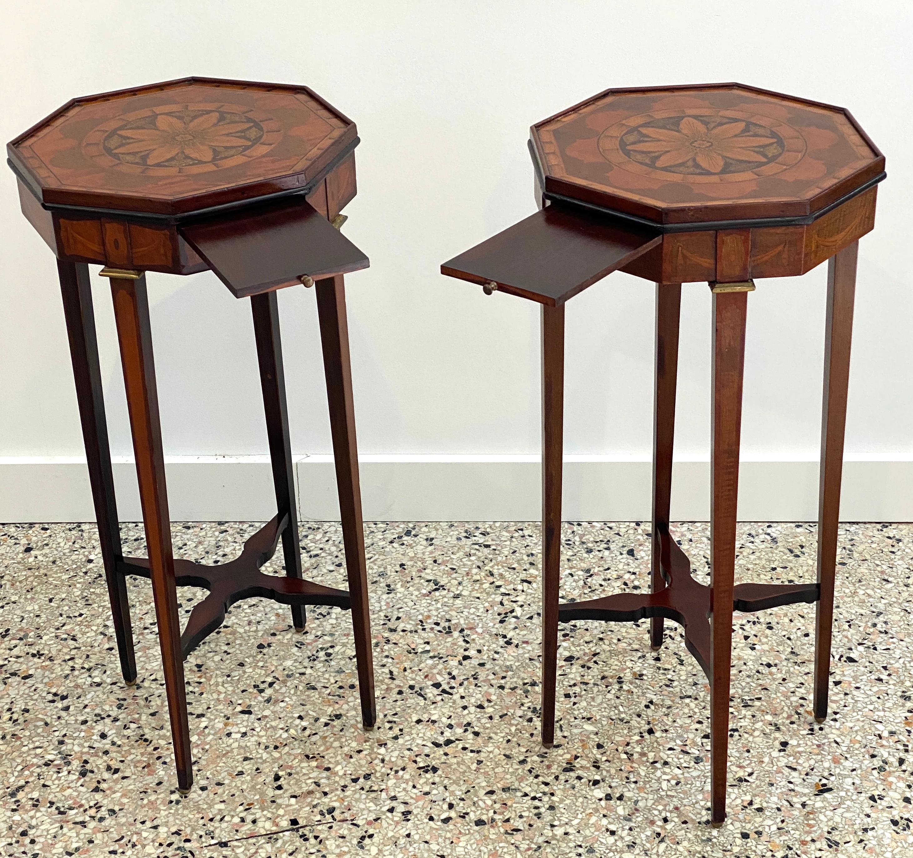 Wood Pair of Sheraton Style Marquetry Tables