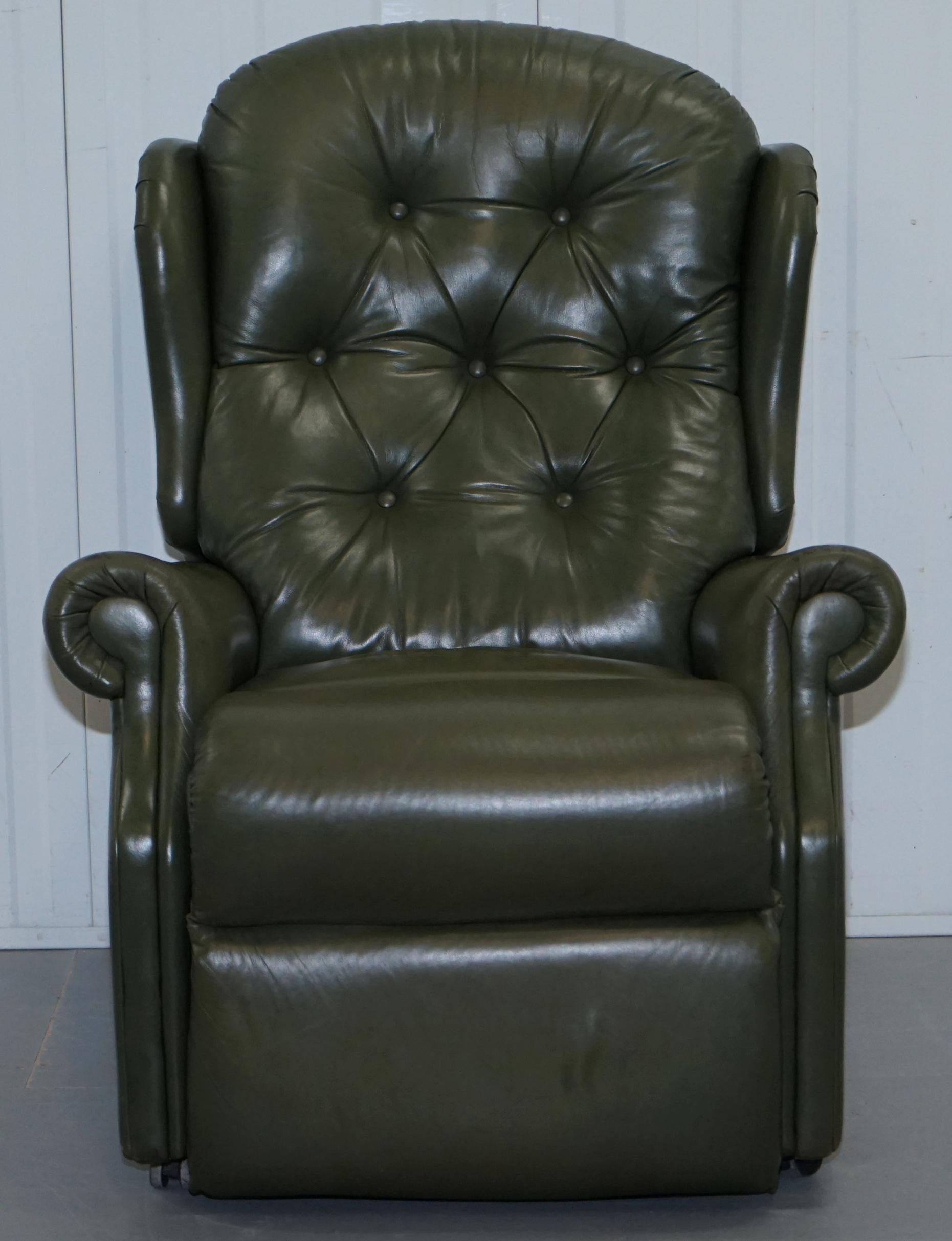Pair of Sherborne Lynton Upholstery Green Leather Recliner Armchairs 4