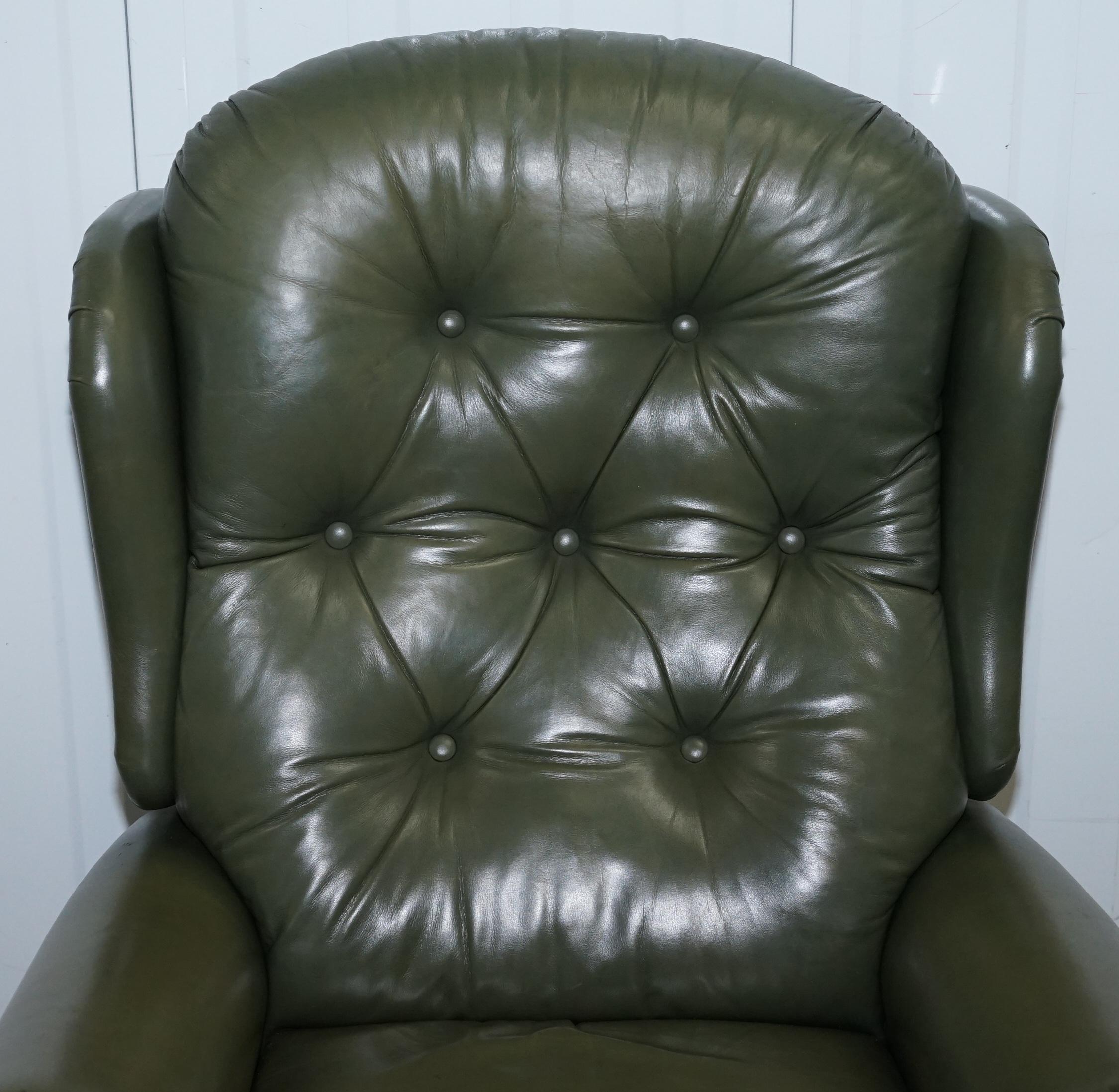 Pair of Sherborne Lynton Upholstery Green Leather Recliner Armchairs 4