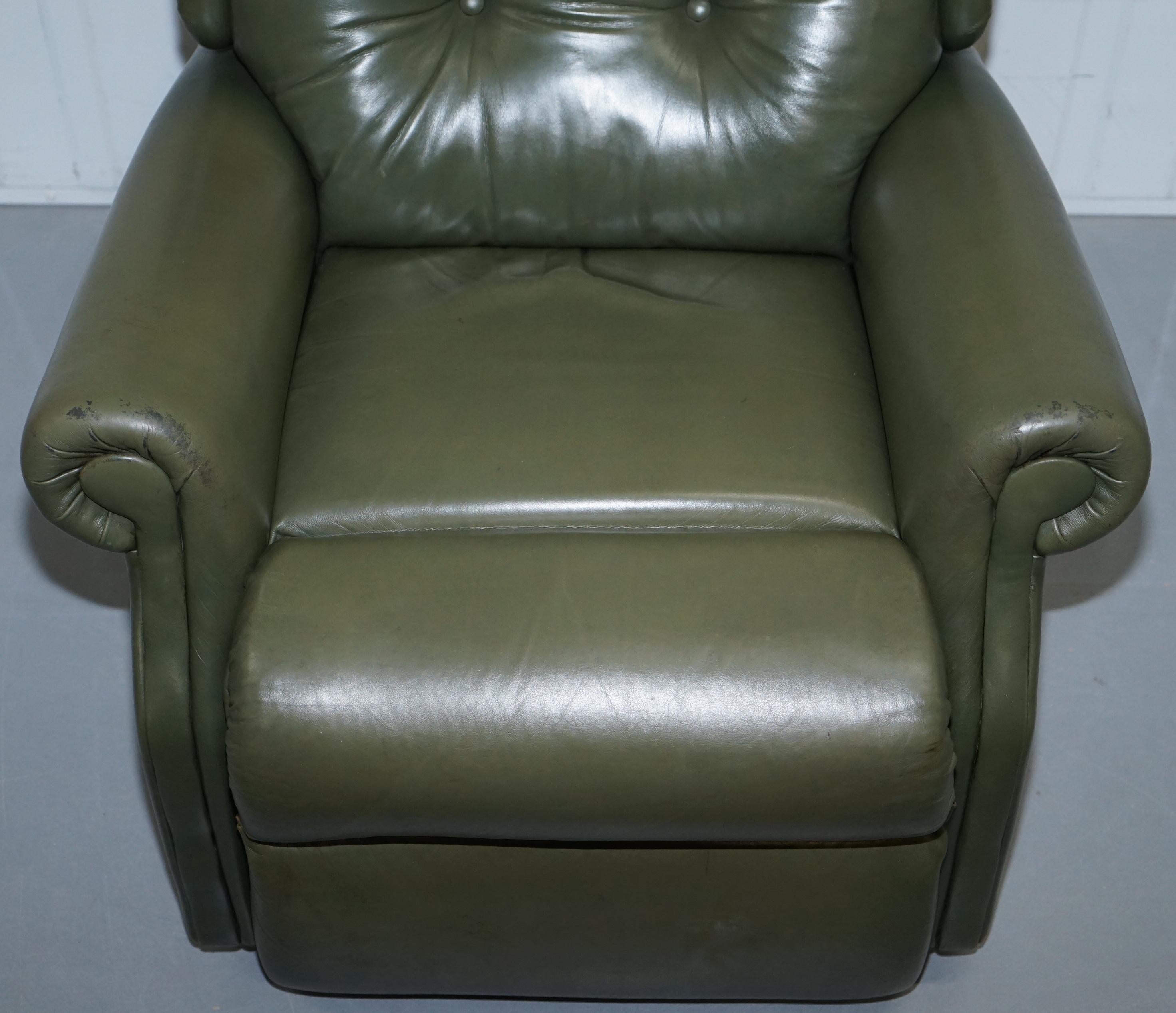 Pair of Sherborne Lynton Upholstery Green Leather Recliner Armchairs 6
