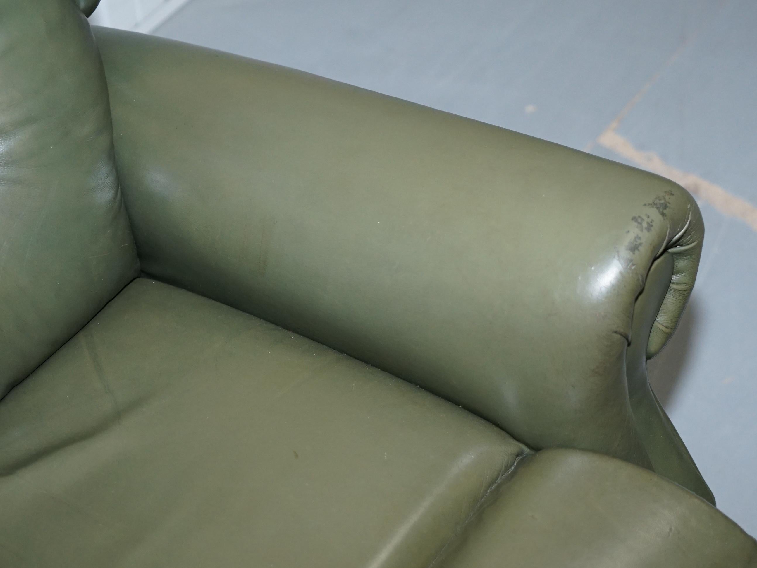 Pair of Sherborne Lynton Upholstery Green Leather Recliner Armchairs 7