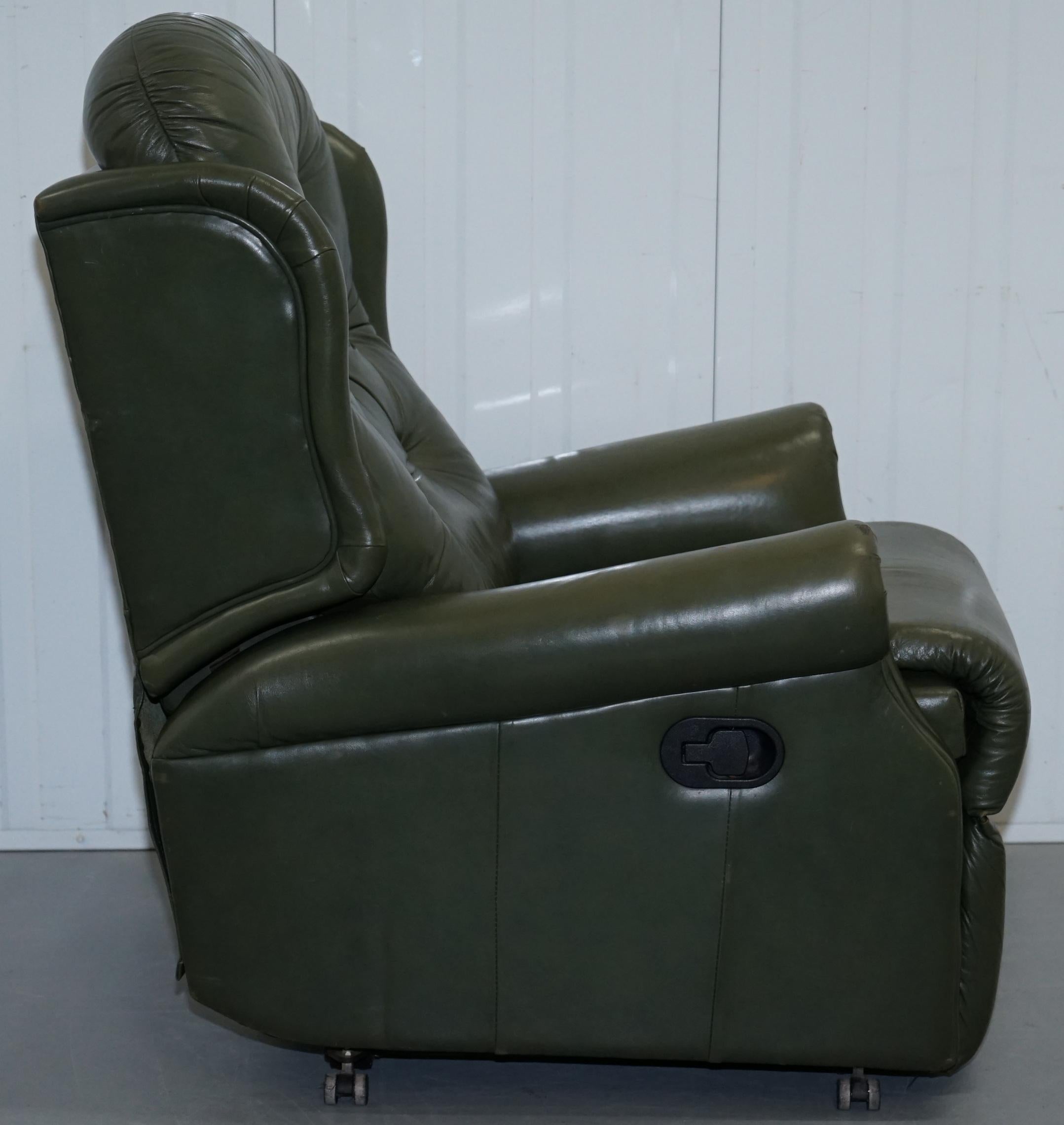 Pair of Sherborne Lynton Upholstery Green Leather Recliner Armchairs 8