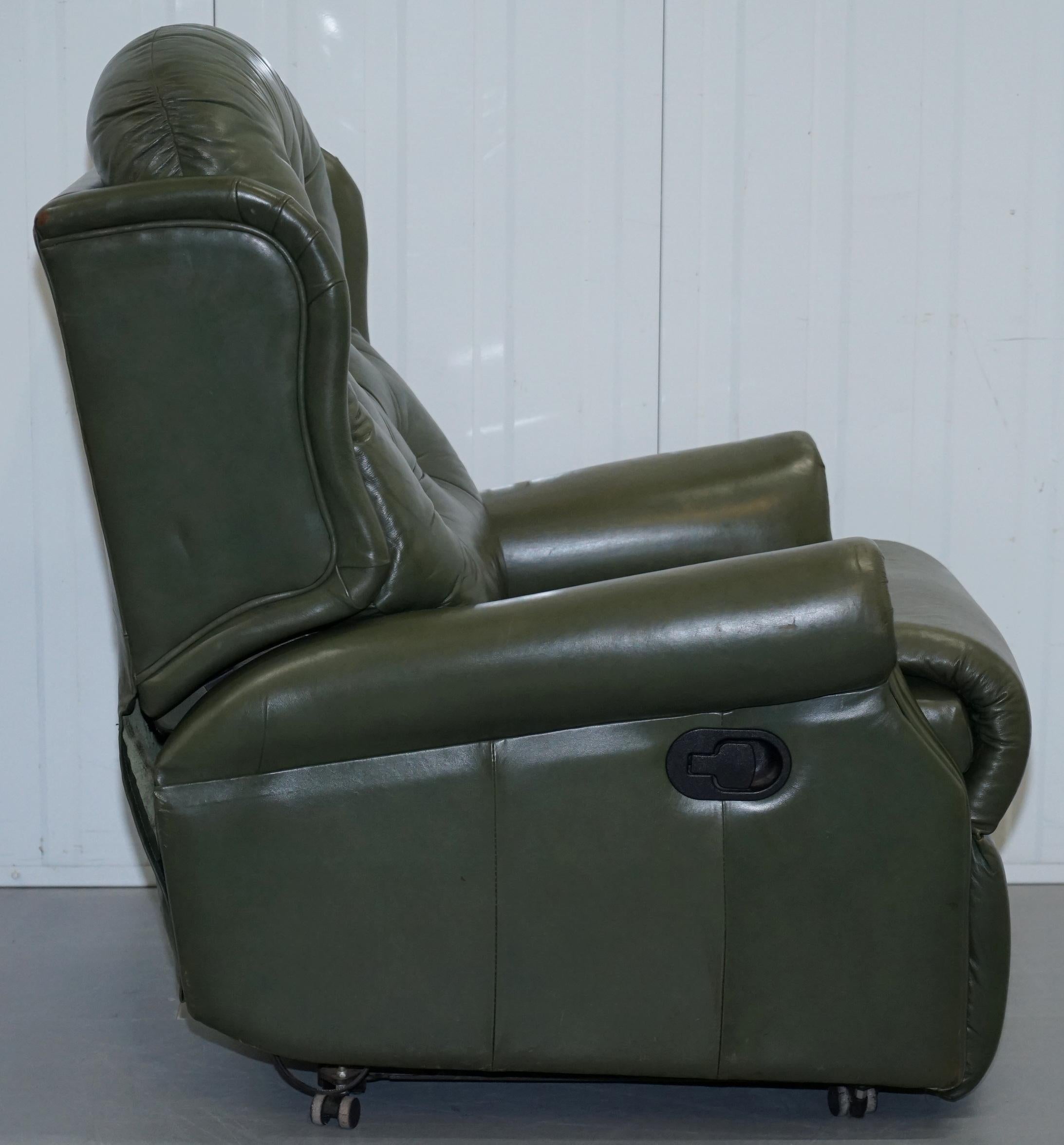 Chesterfield Pair of Sherborne Lynton Upholstery Green Leather Recliner Armchairs