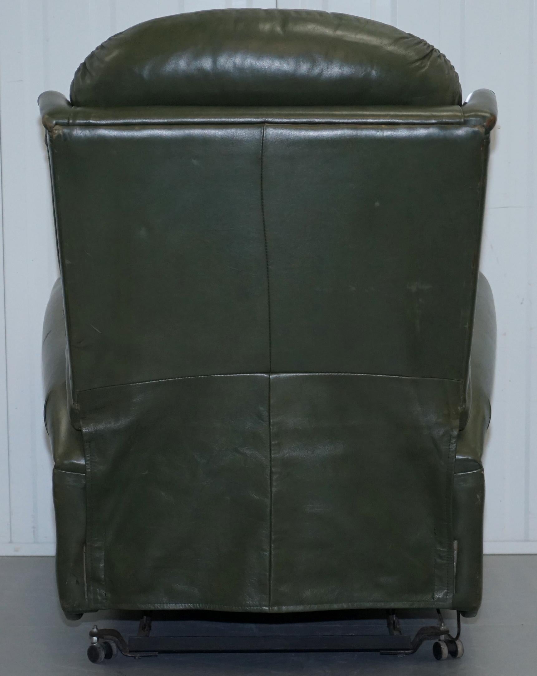 British Pair of Sherborne Lynton Upholstery Green Leather Recliner Armchairs